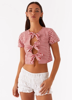 BioBased Fiber Flexible Hemline Pandora Blouse - Red Gingham
