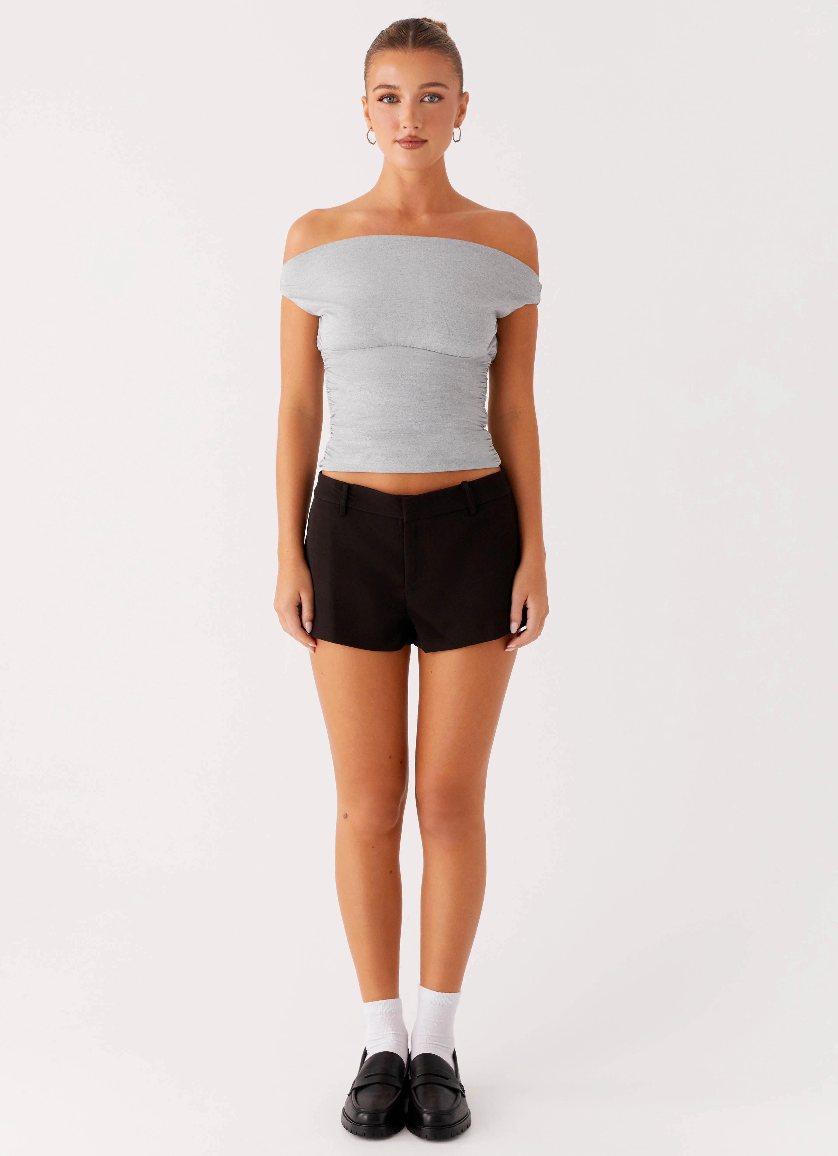 Reva Off Shoulder Top - Grey Comfortable Cotton NoiseReduciting Zipper