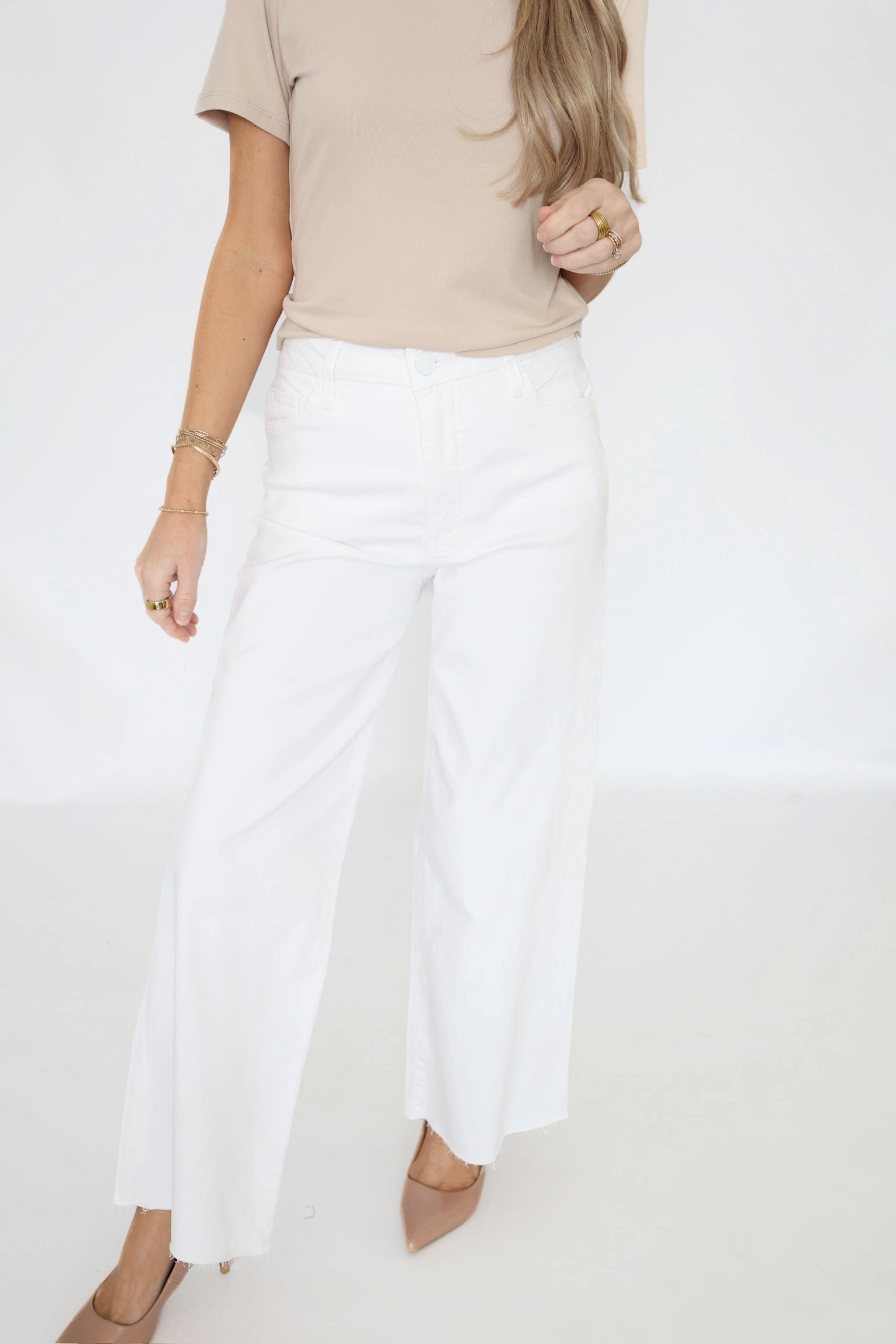 MoistureWicking Meg High Rise Fab Ab Wide Leg Jean - Optic White