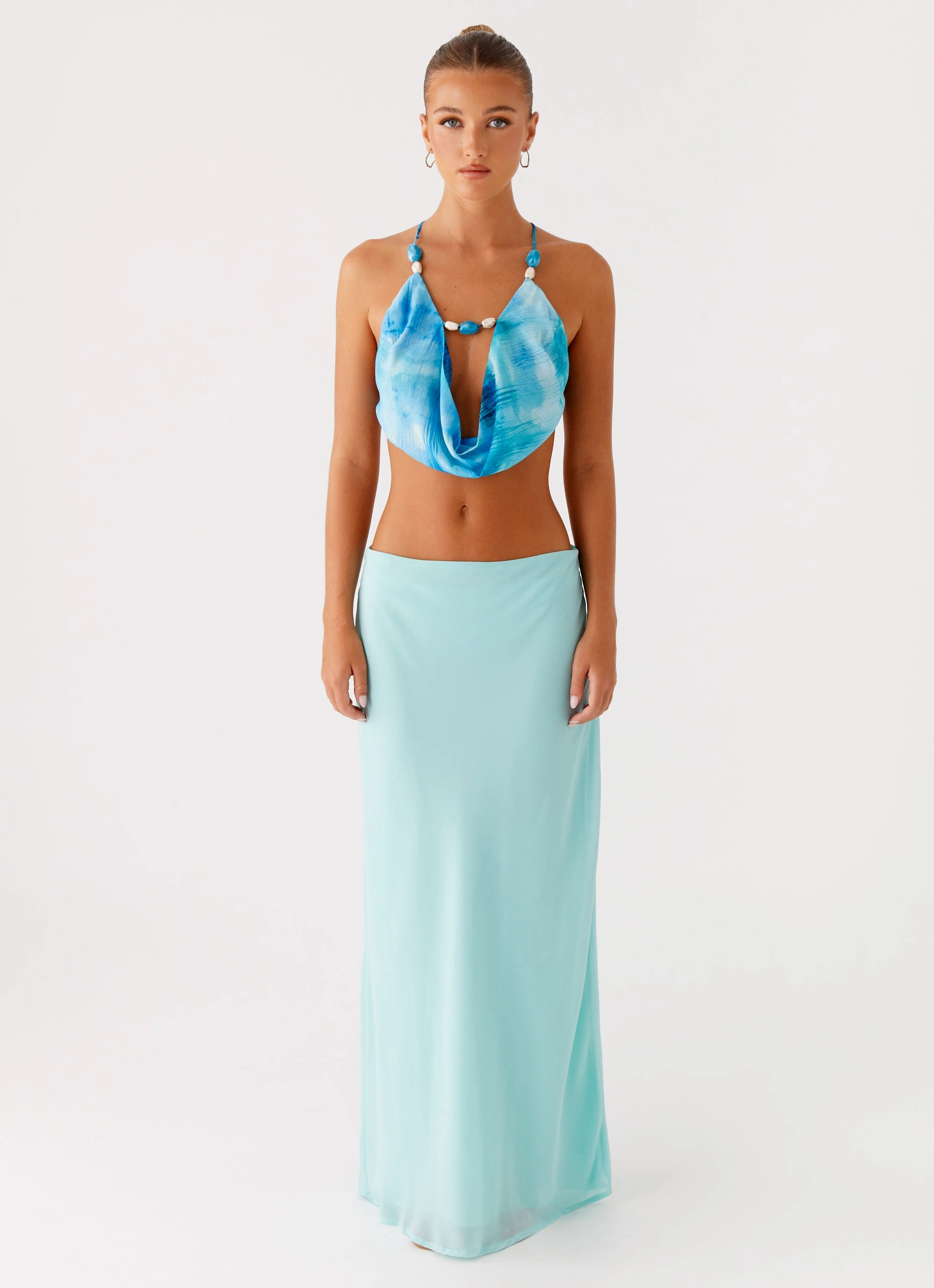 Miah Top - Blue Tie Dye Layered Collar