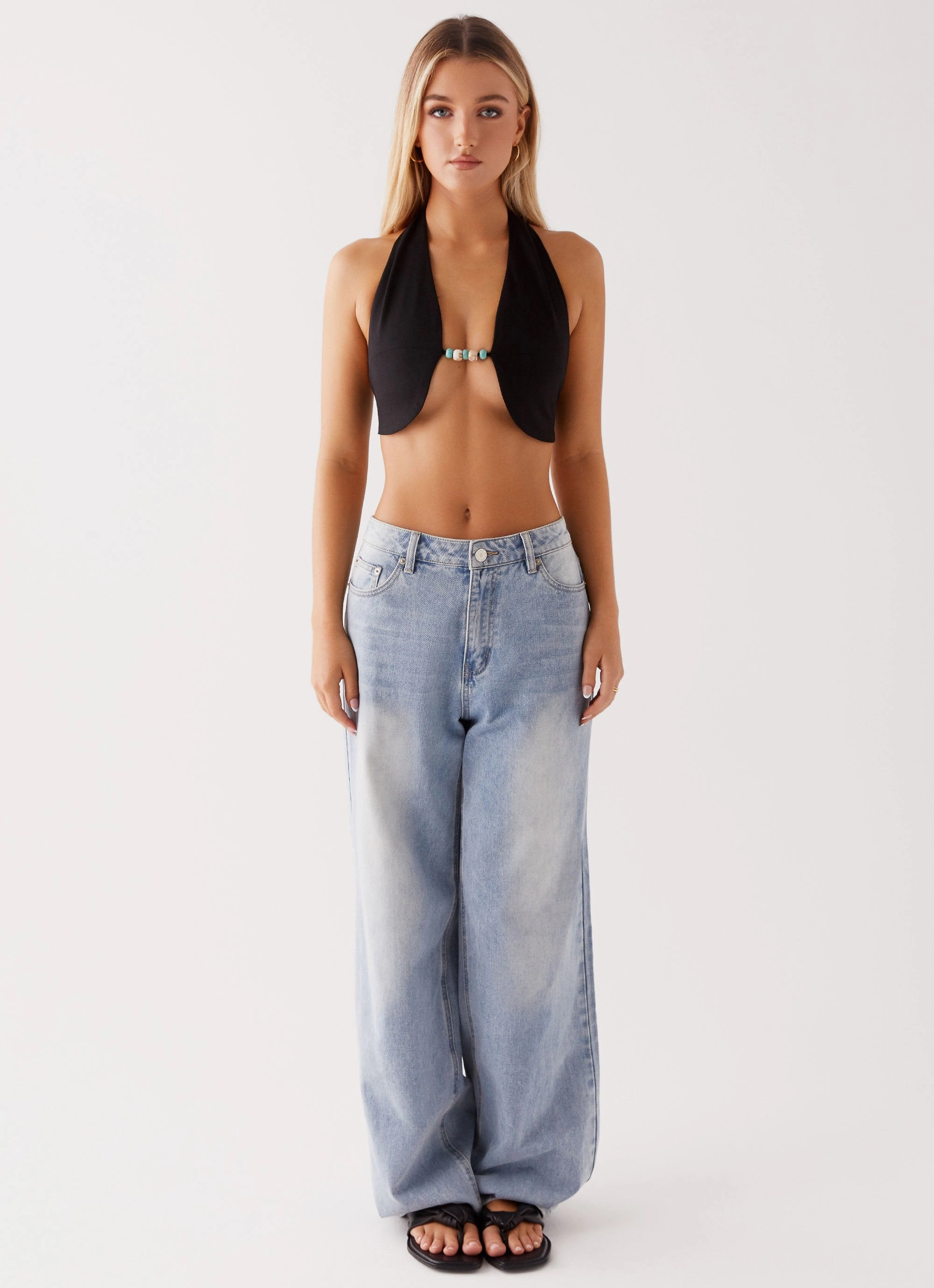 OEKOTEX Certified Fabric Milli Halter Beaded Top - Black