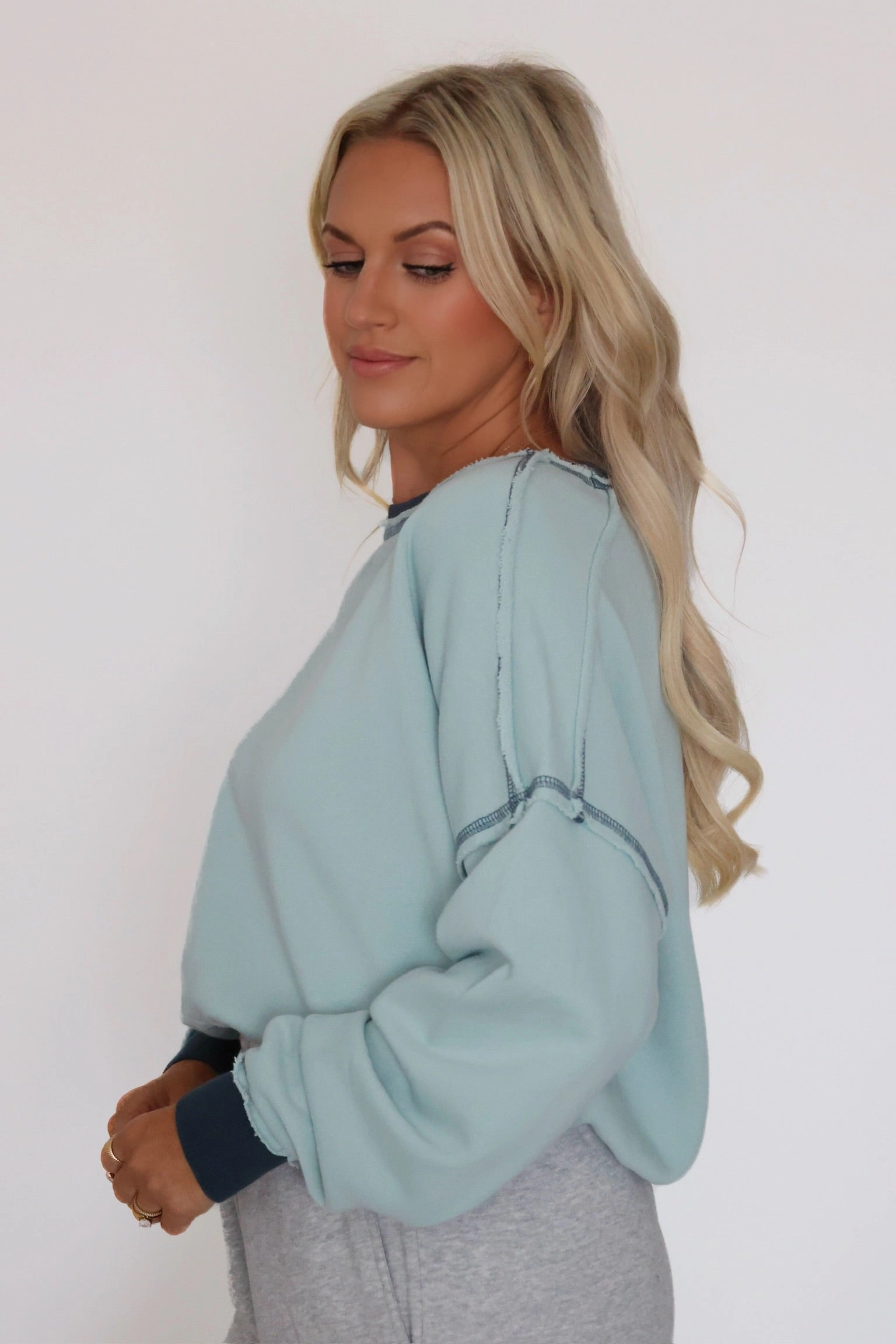 ReinforcedHems EcoWash Sweatshirt- Blue