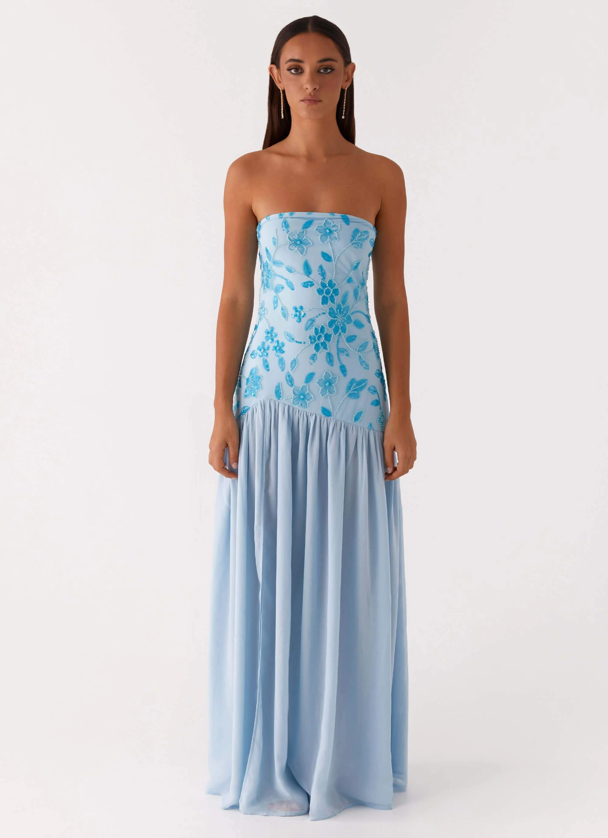 Easy Mood Eden Strapless Beaded Maxi Dress - Blue