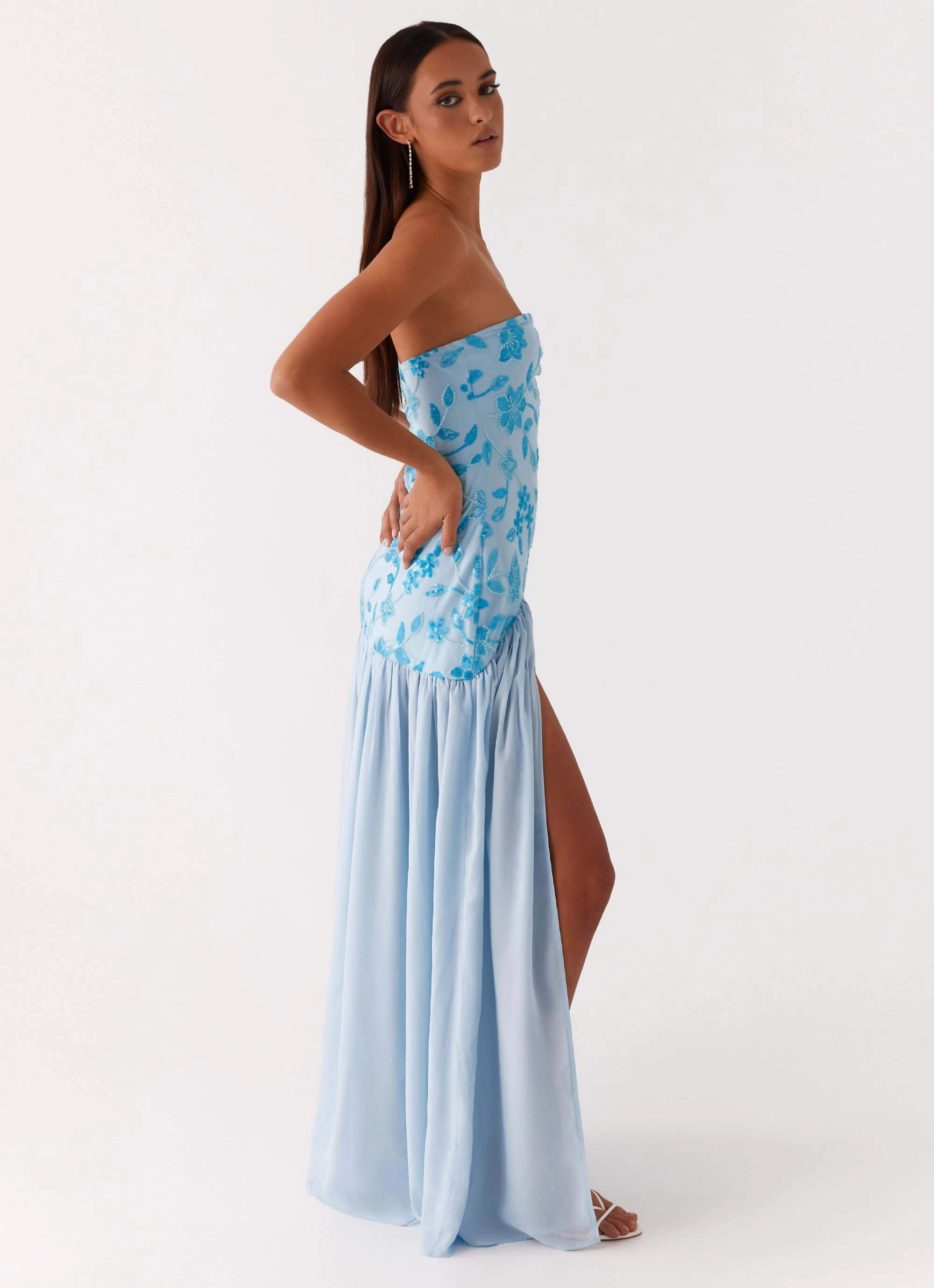 Eden Strapless Beaded Maxi Dress - Blue Chill Friendly