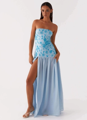 Eden Strapless Beaded Maxi Dress - Blue Elegant Sets Trendy Silhouette Eden Strapless Beaded Maxi Dress - Blue