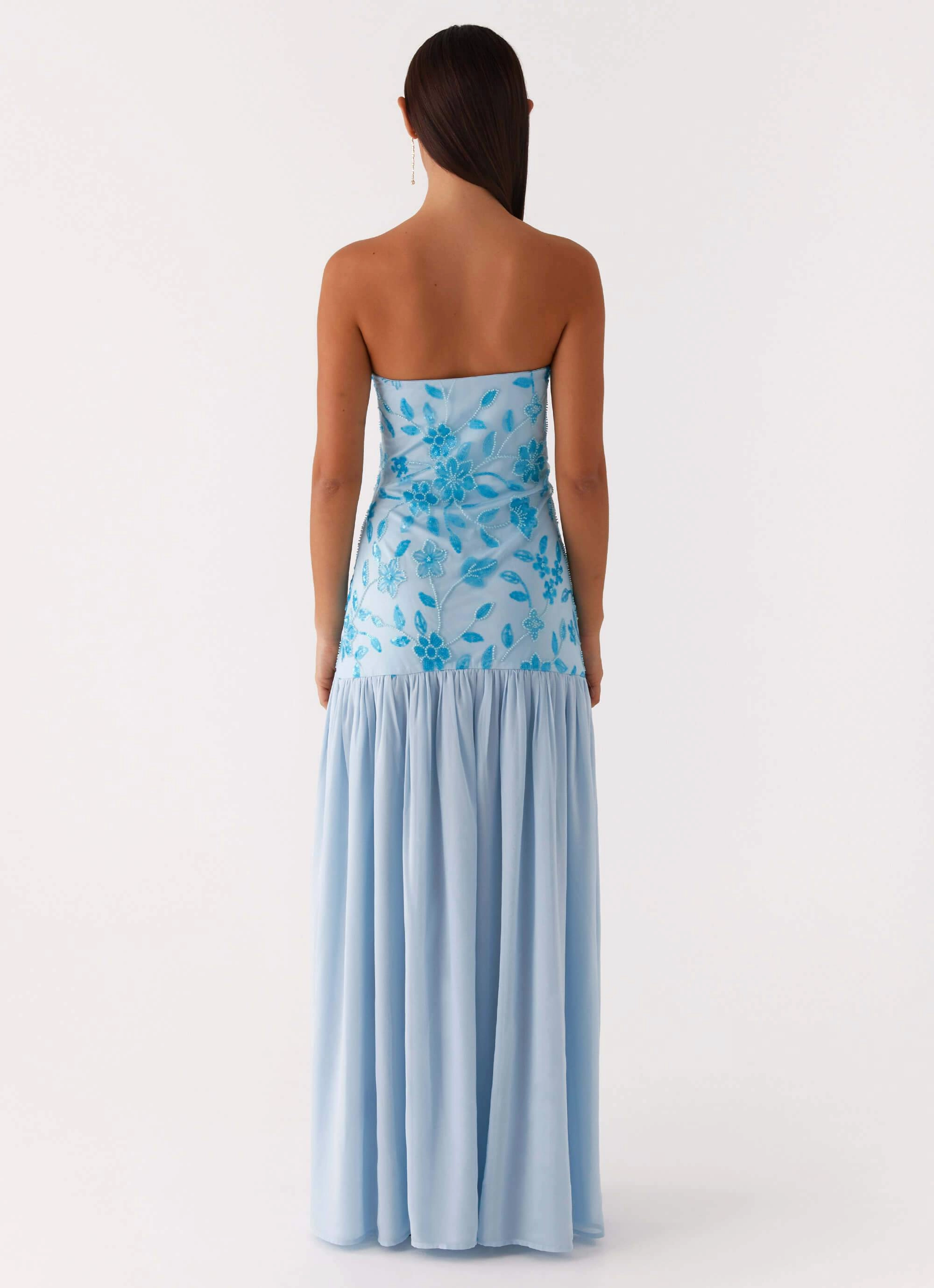 Eden Strapless Beaded Maxi Dress - Blue FadeResistantColor