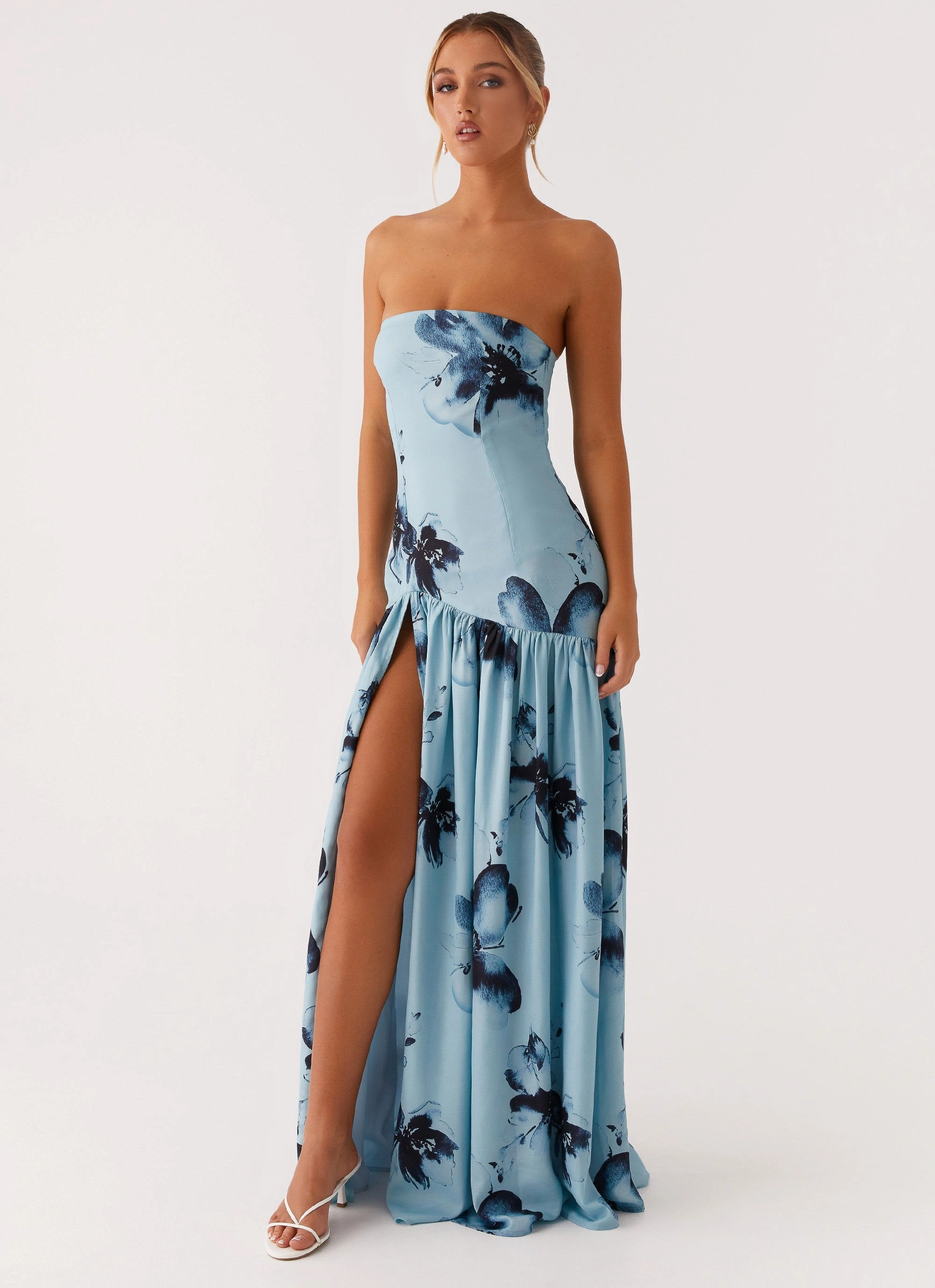 Cool Look Travel Edge Eden Strapless Maxi Dress - Blue Black Floral
