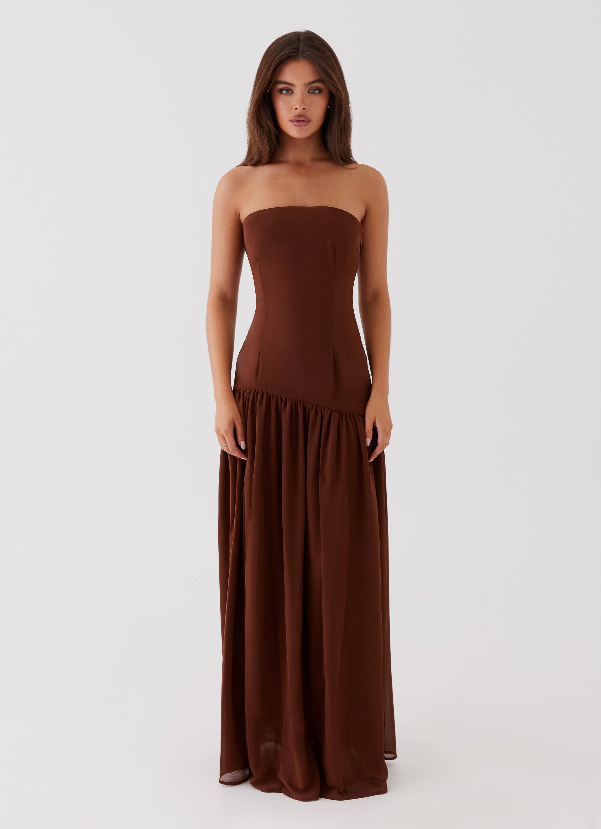 Eden Strapless Maxi Dress - Brown Clean Cut Chic Motion