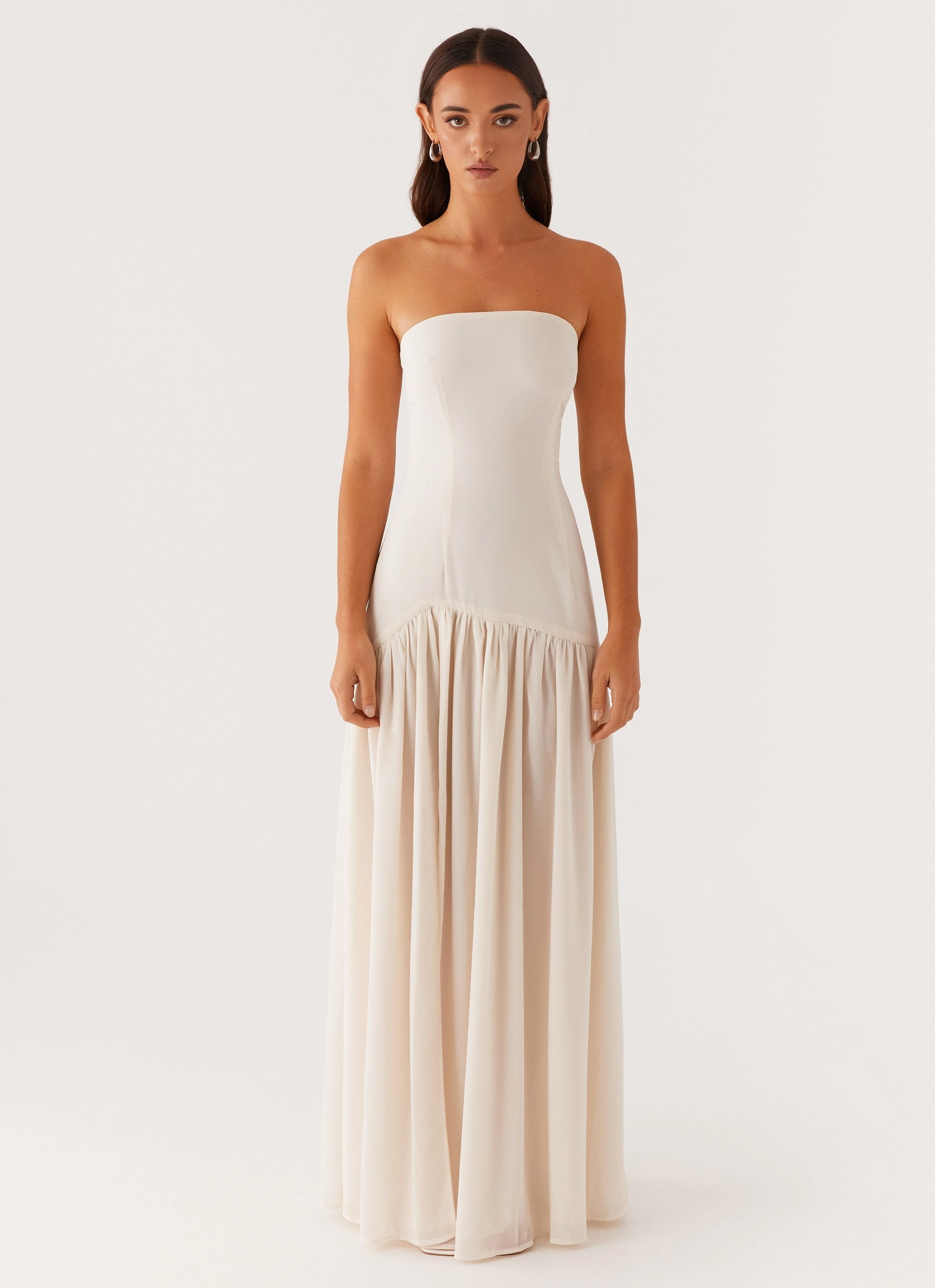 Layered-Sleeve Statement-Piece Eden Strapless Maxi Dress - Ivory