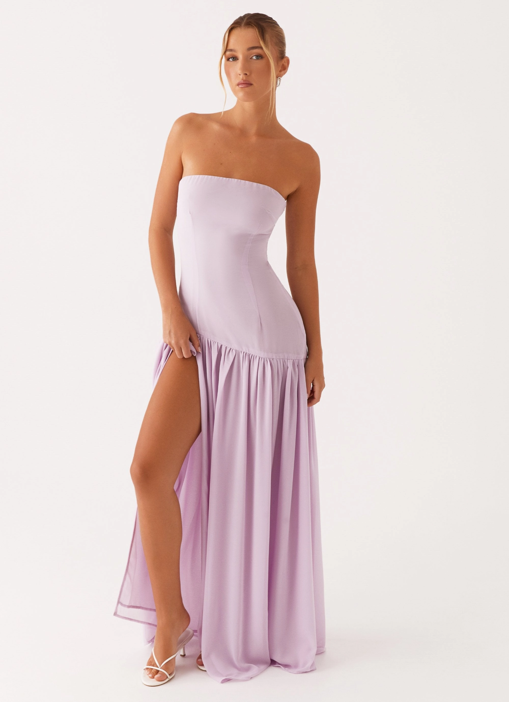 Neutral Base Minimalist Design Eden Strapless Maxi Dress - Lilac