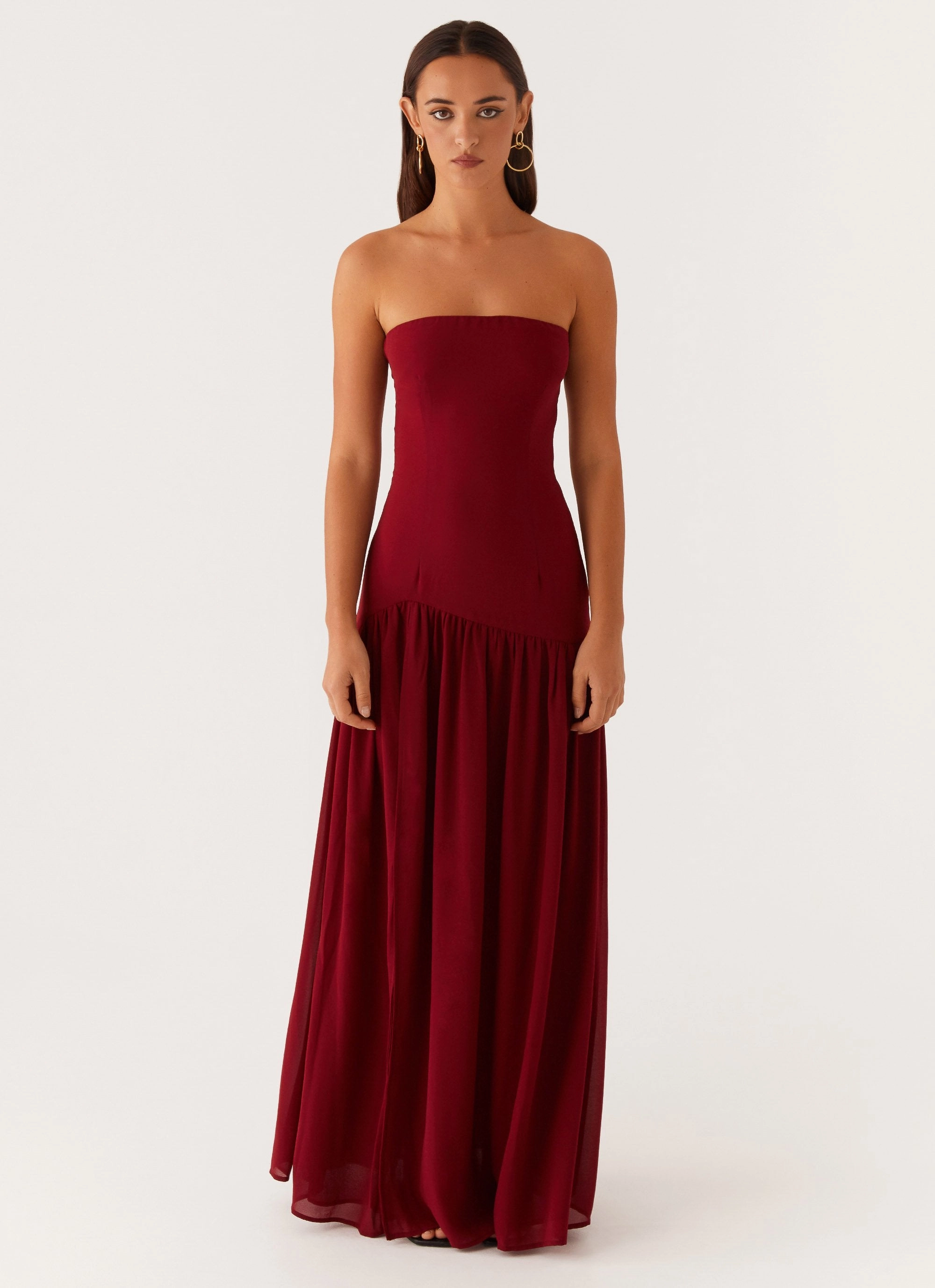 garden wedding Casual Tones Eden Strapless Maxi Dress - Maroon