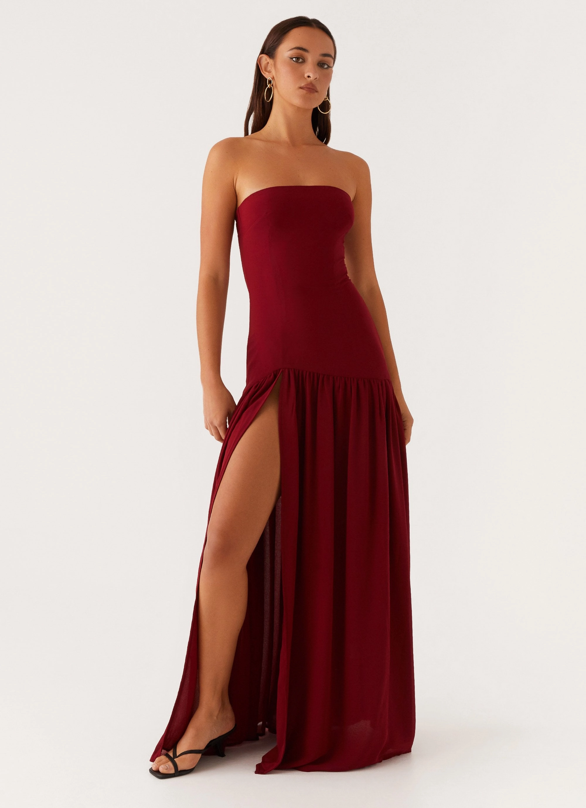 Airy Silk Eden Strapless Maxi Dress - Maroon