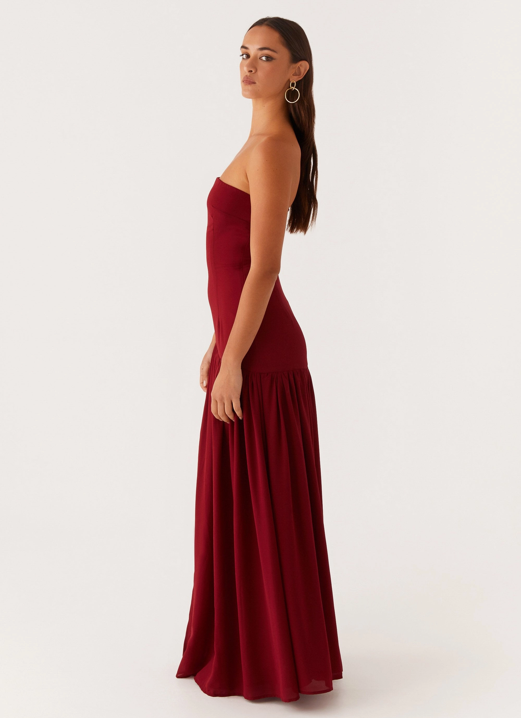 Eden Strapless Maxi Dress - Maroon Elastic Fit Comfort Waist Fit