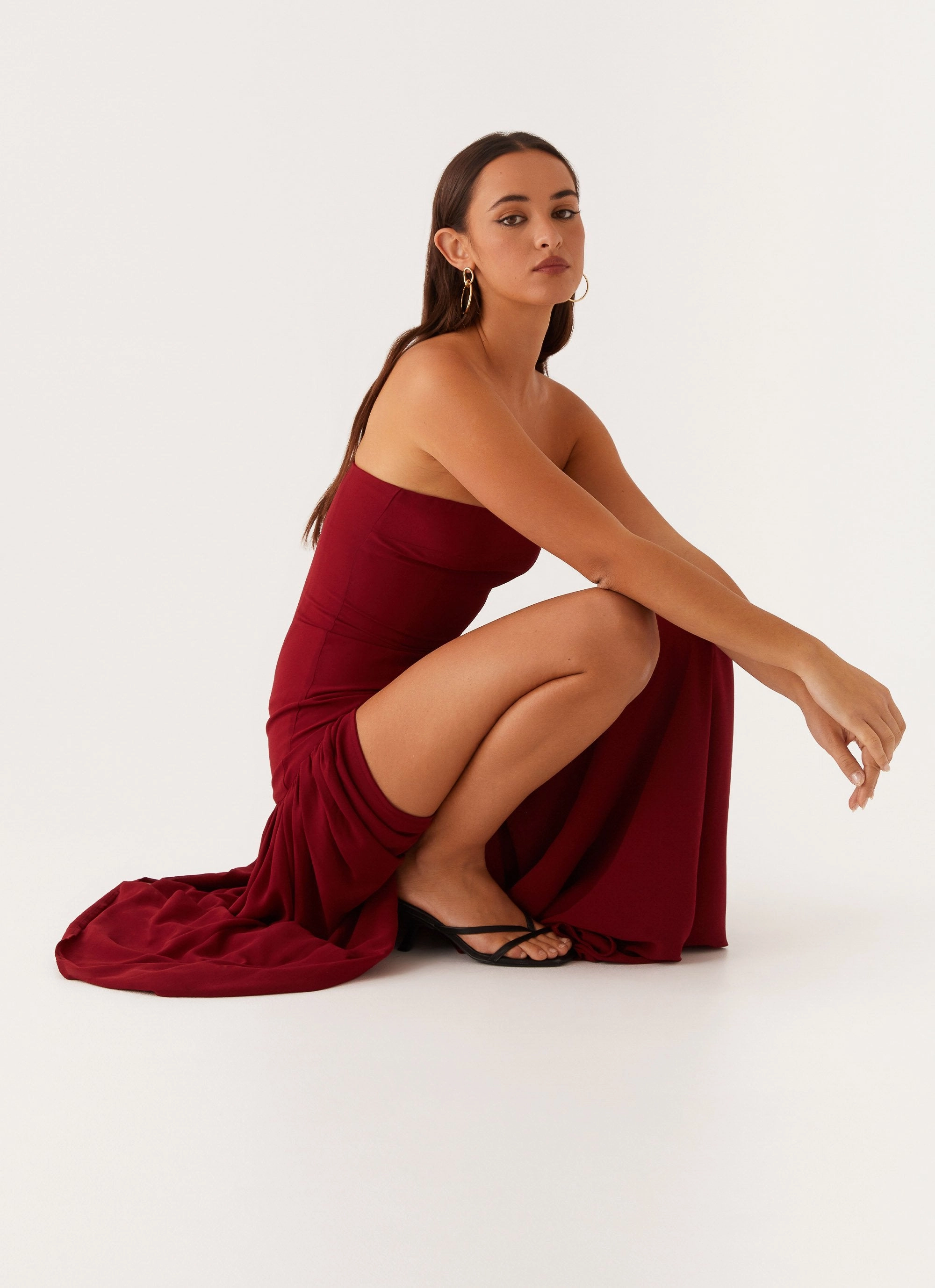 All Gender Snag-Resistant Eden Strapless Maxi Dress - Maroon