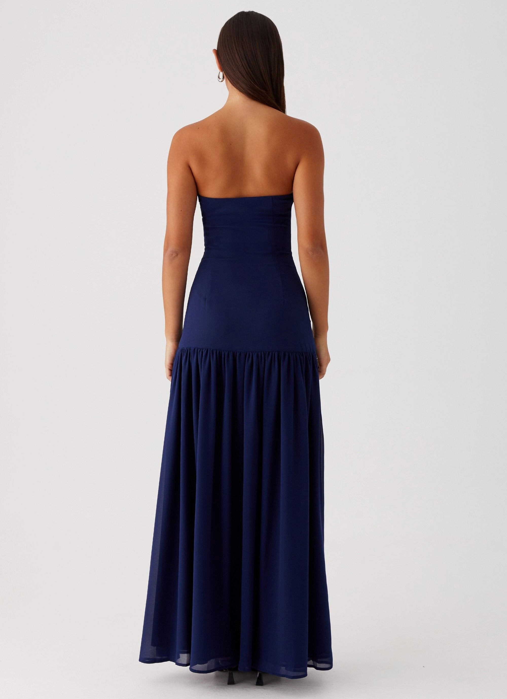 Casual Comfort Wear Minimal Cut Eden Strapless Maxi Dress - Navy