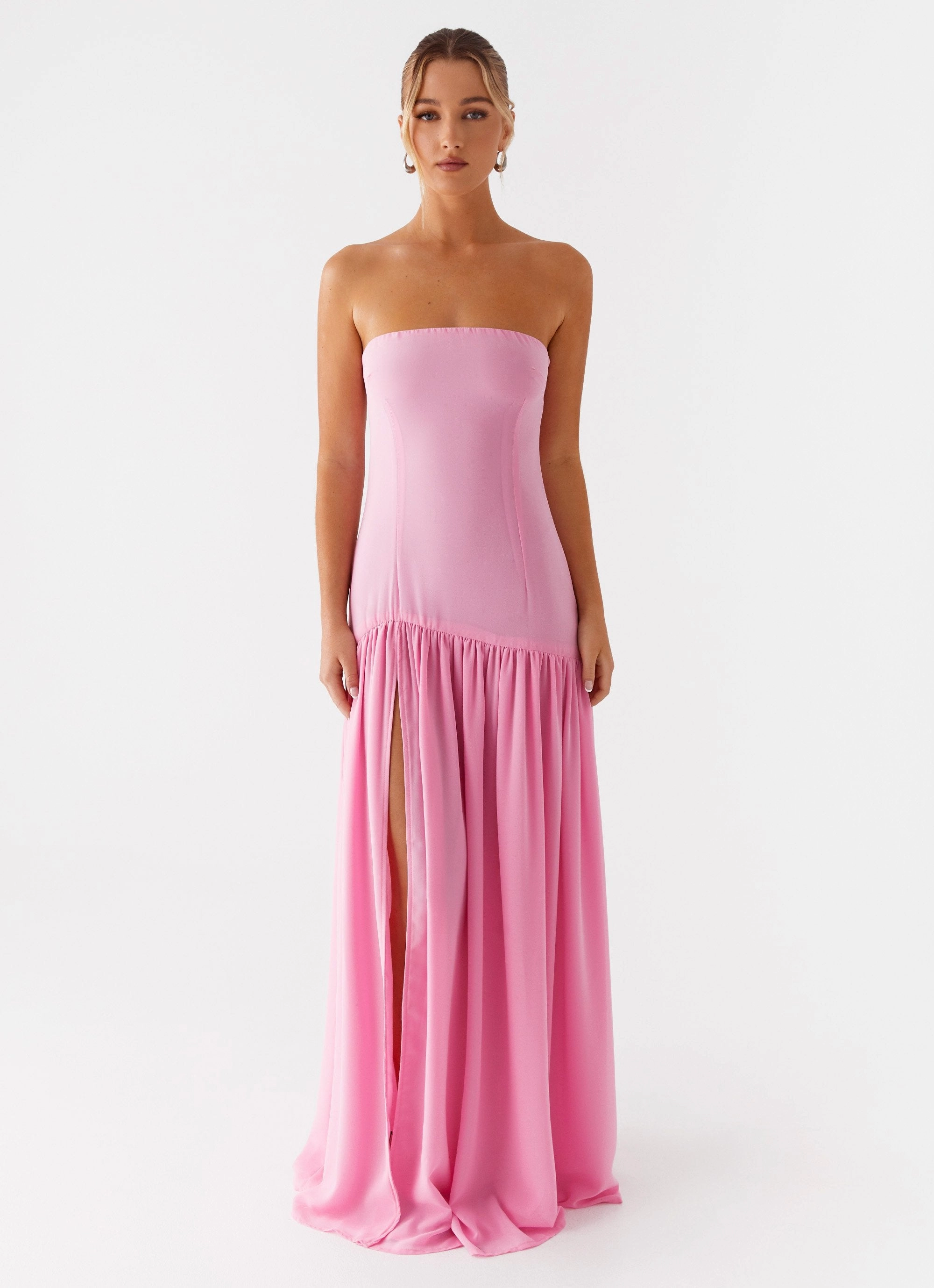 Scalloped-Edge Eden Strapless Maxi Dress - Pink