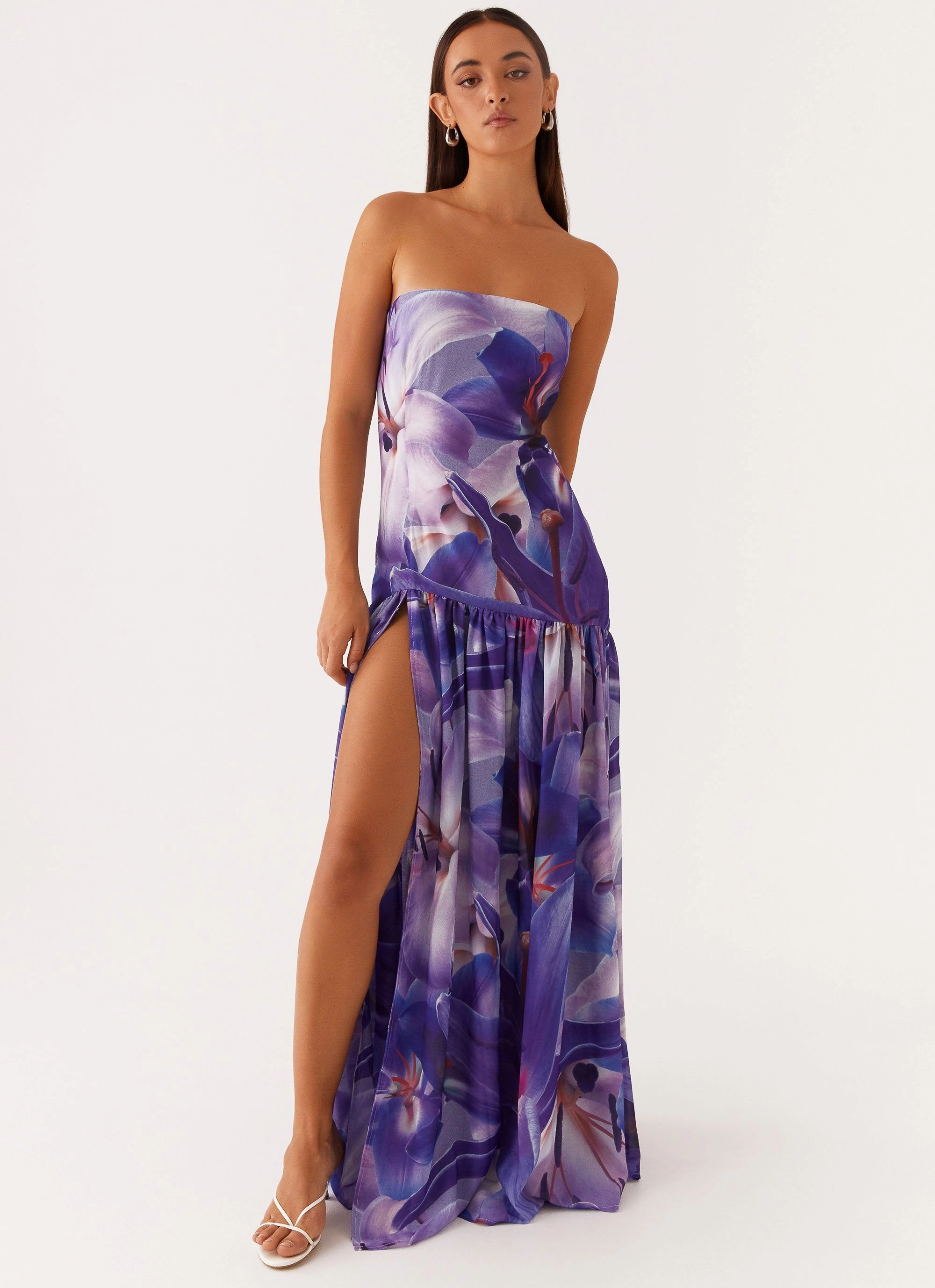 Flow Ready Eden Strapless Maxi Dress - Purple White Lilly