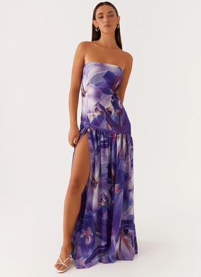 Flow Ready Eden Strapless Maxi Dress - Purple White Lilly