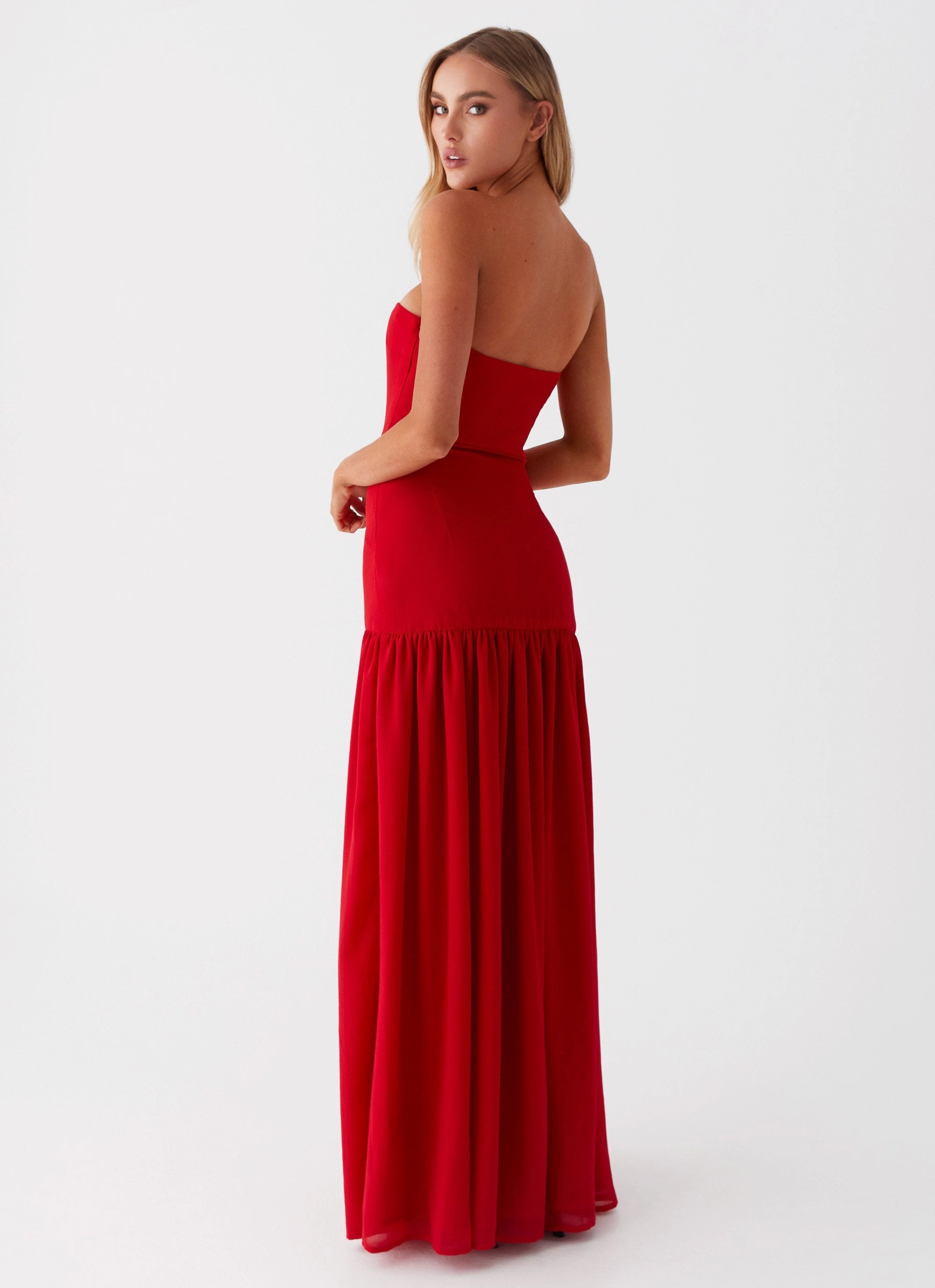 Sage Detail Eden Strapless Maxi Dress - Red