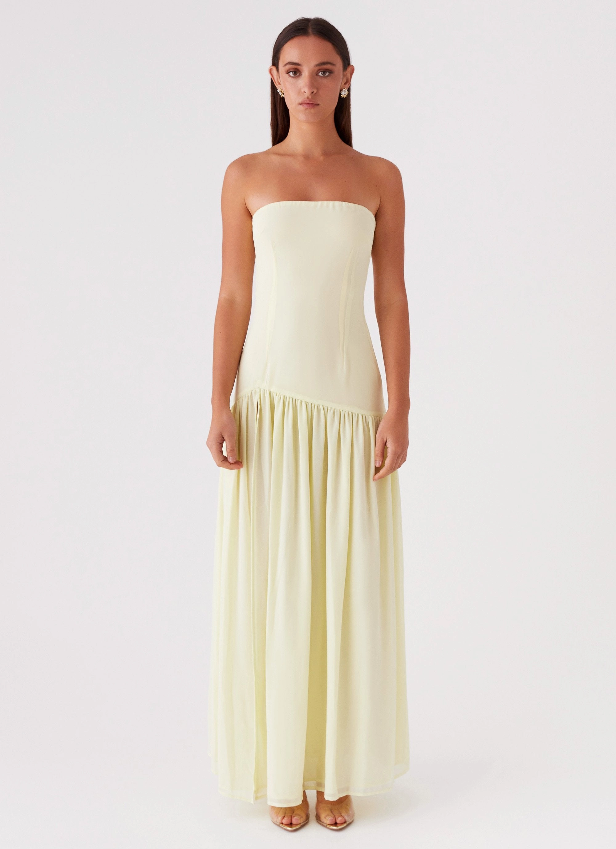 Eden Strapless Maxi Dress - Yellow Elegant Waistband Clean Structure