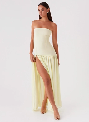 Eden Strapless Maxi Dress - Yellow Chic and Cozy Wear Recycled-Material