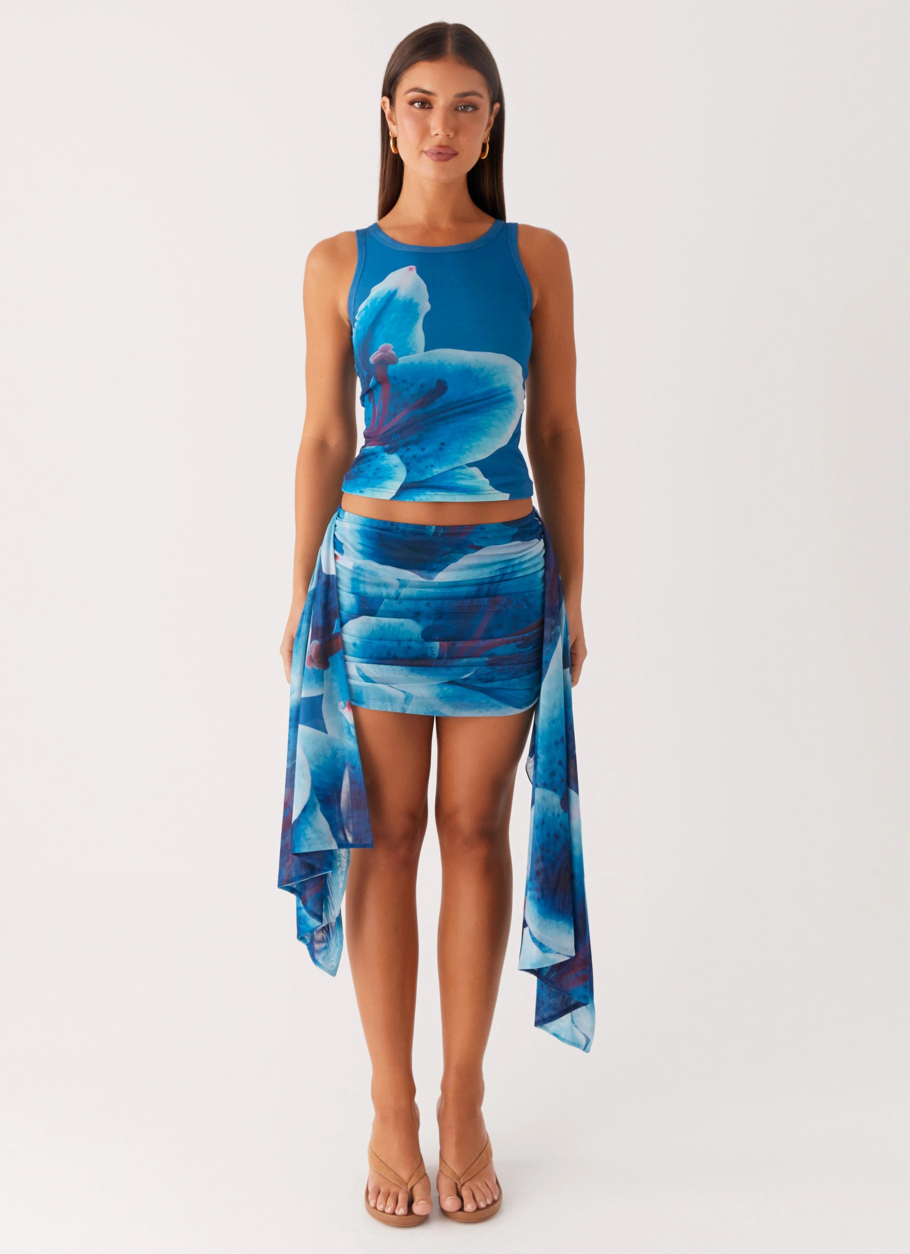 Edera Tank - Turquoise Floral AbrasionResistantEdging Sealed Seams