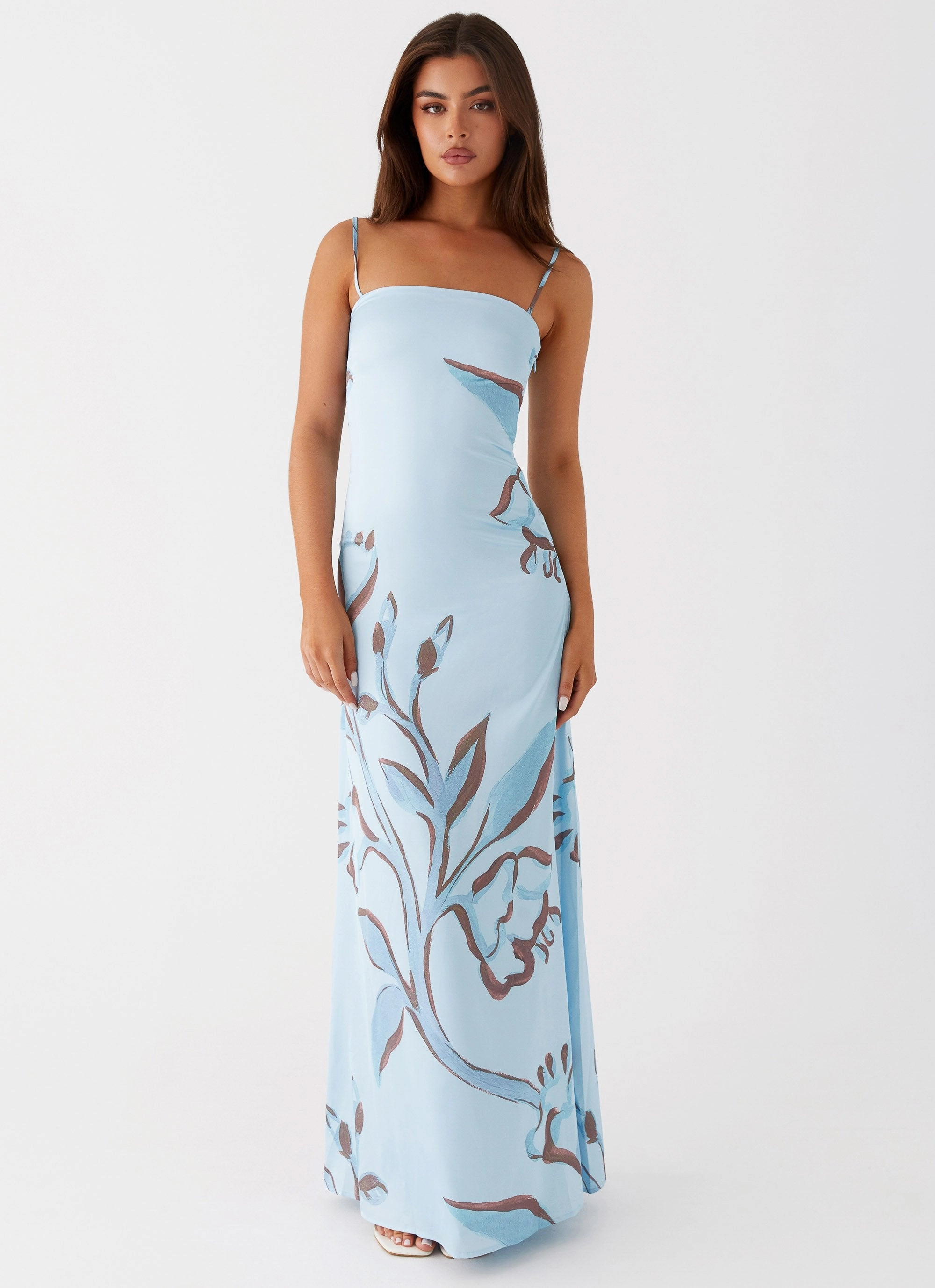 Aster Bloom Maxi Dress - Blue Floral Soft and Stylish Minimal Design