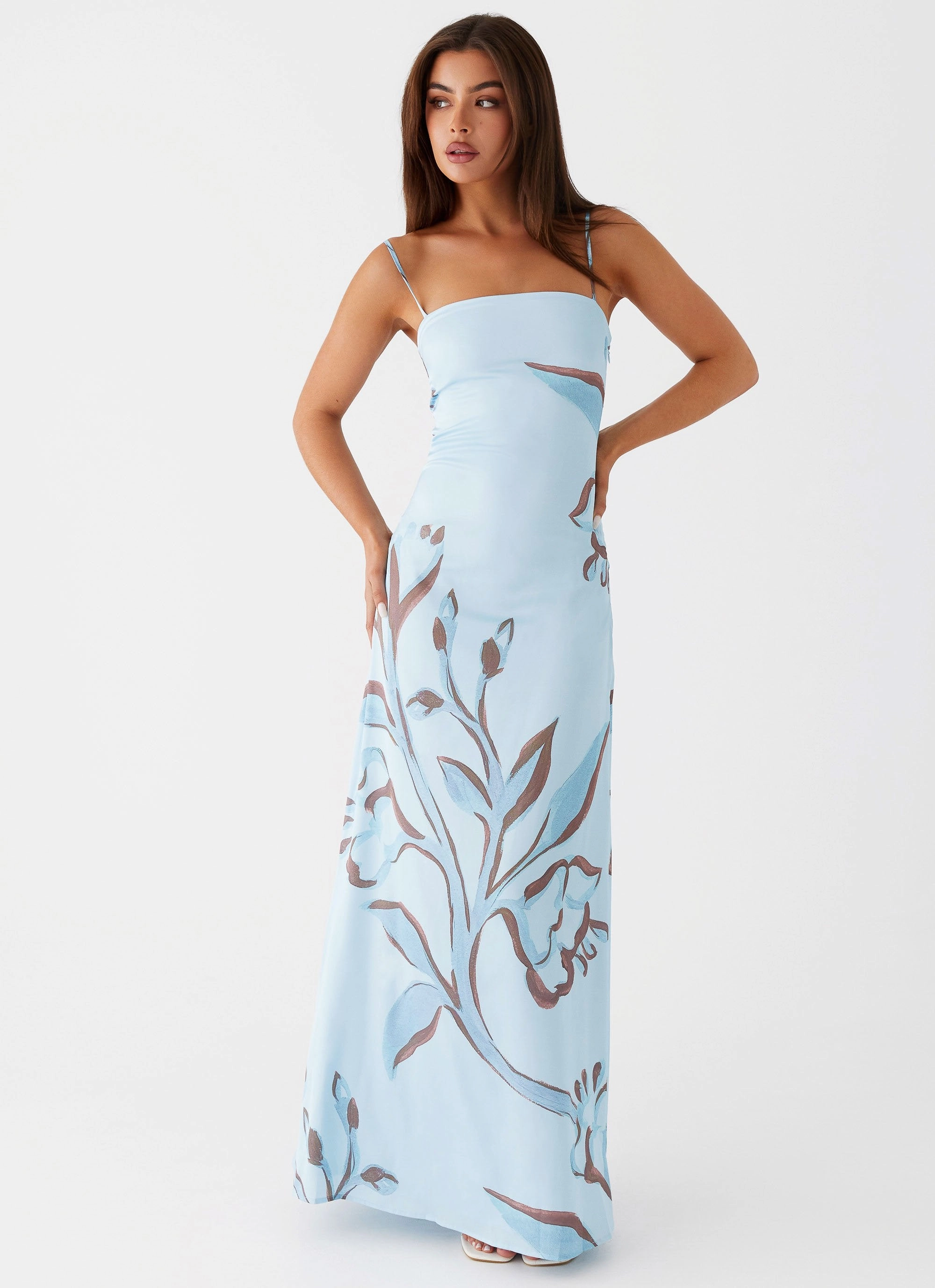 Aster Bloom Maxi Dress - Blue Floral Sharp Motion