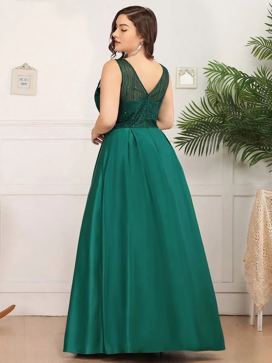 Efashiongirl Ever-Pretty Plus Size Women's A-Line Double V-Neck Sequin Evening Dresses EP00839