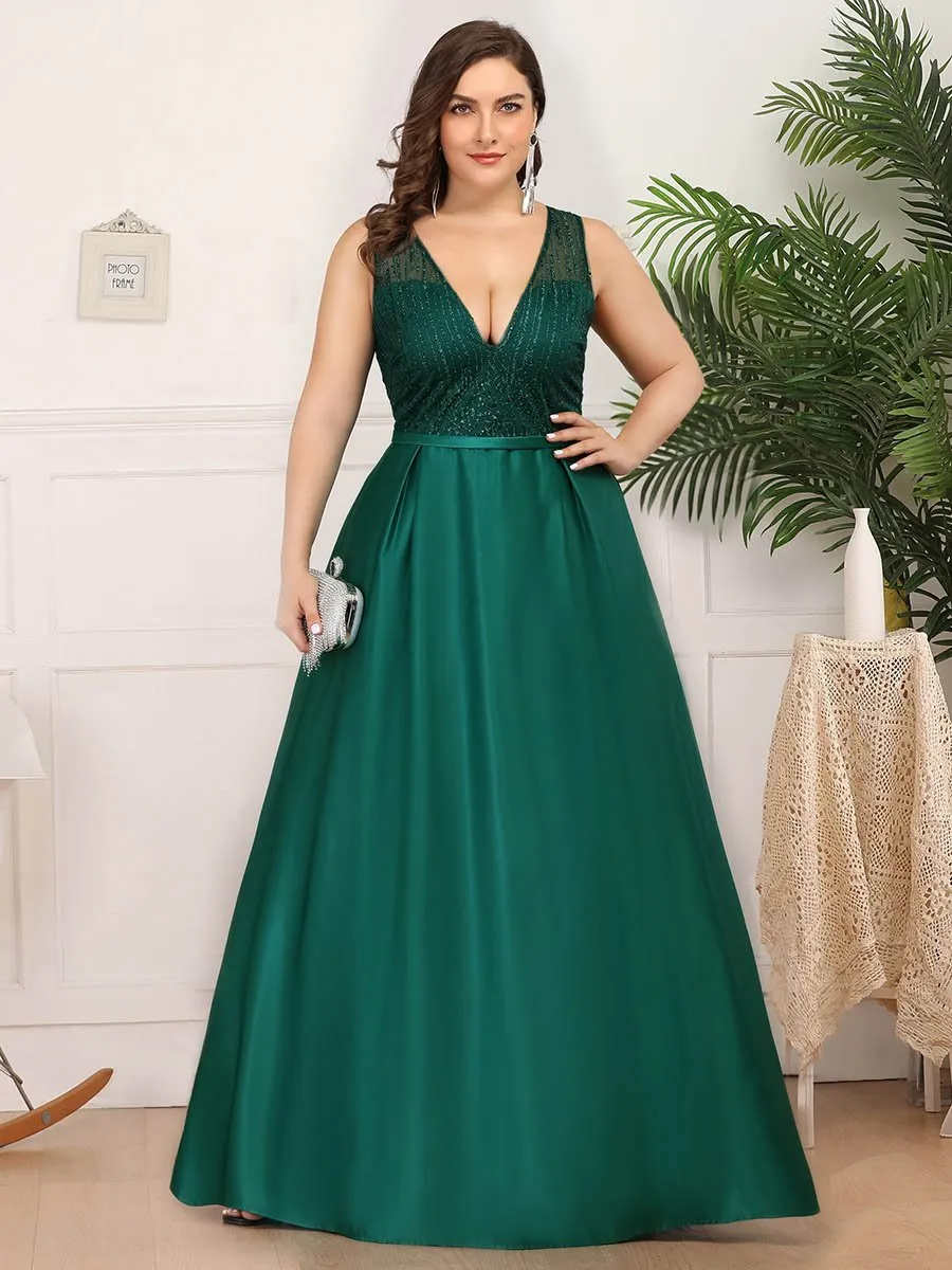 Efashiongirl Ever-Pretty Plus Size Women's A-Line Double V-Neck Sequin Evening Dresses EP00839