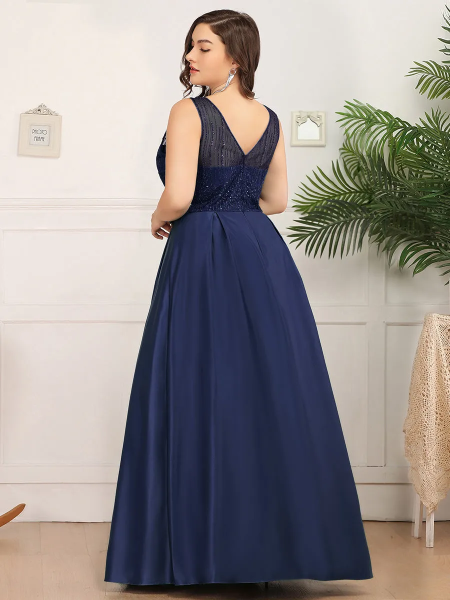 Efashiongirl Ever-Pretty Plus Size Women's A-Line Double V-Neck Sequin Evening Dresses EP00839