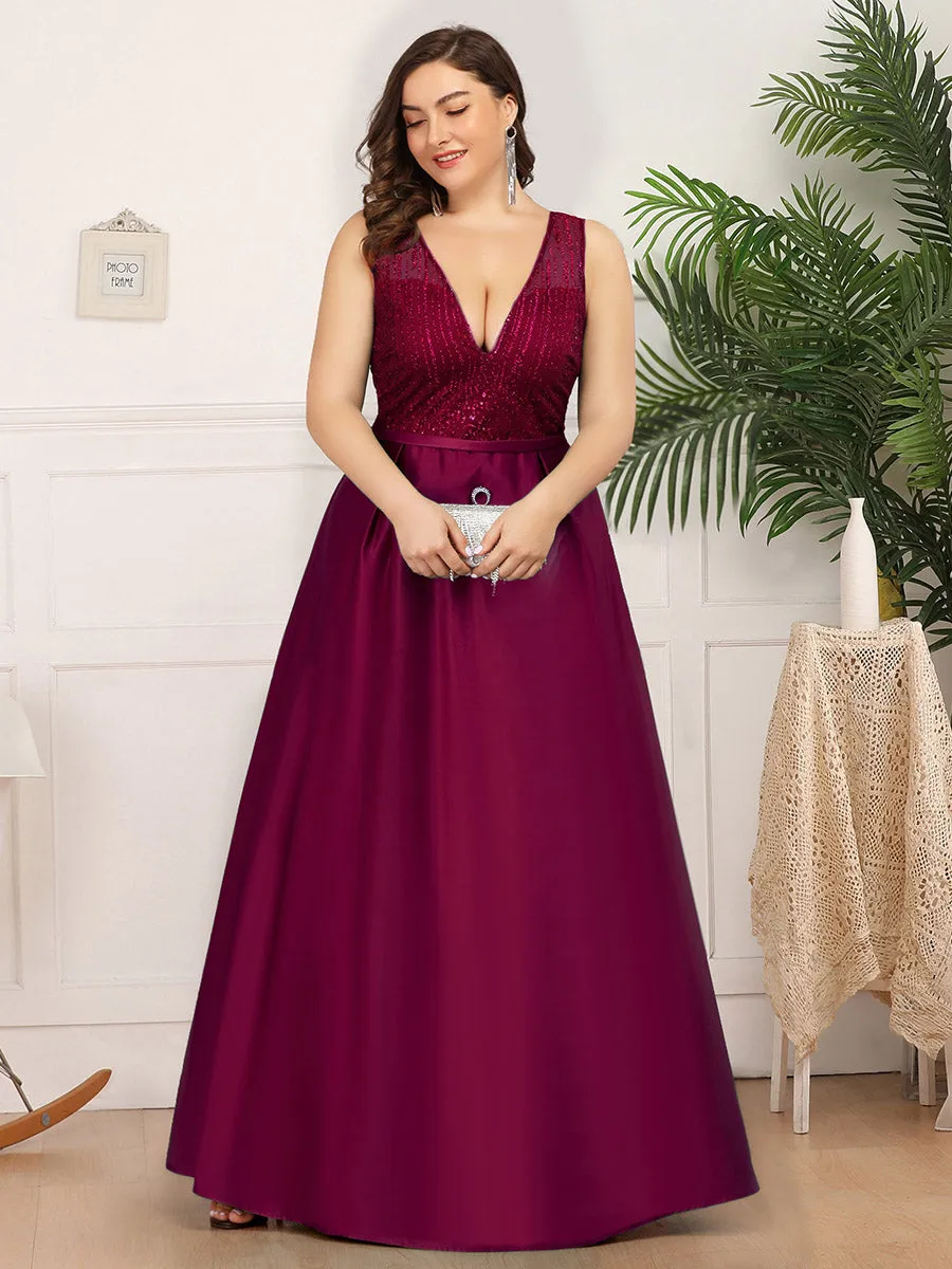 Efashiongirl Ever-Pretty Plus Size Women's A-Line Double V-Neck Sequin Evening Dresses EP00839