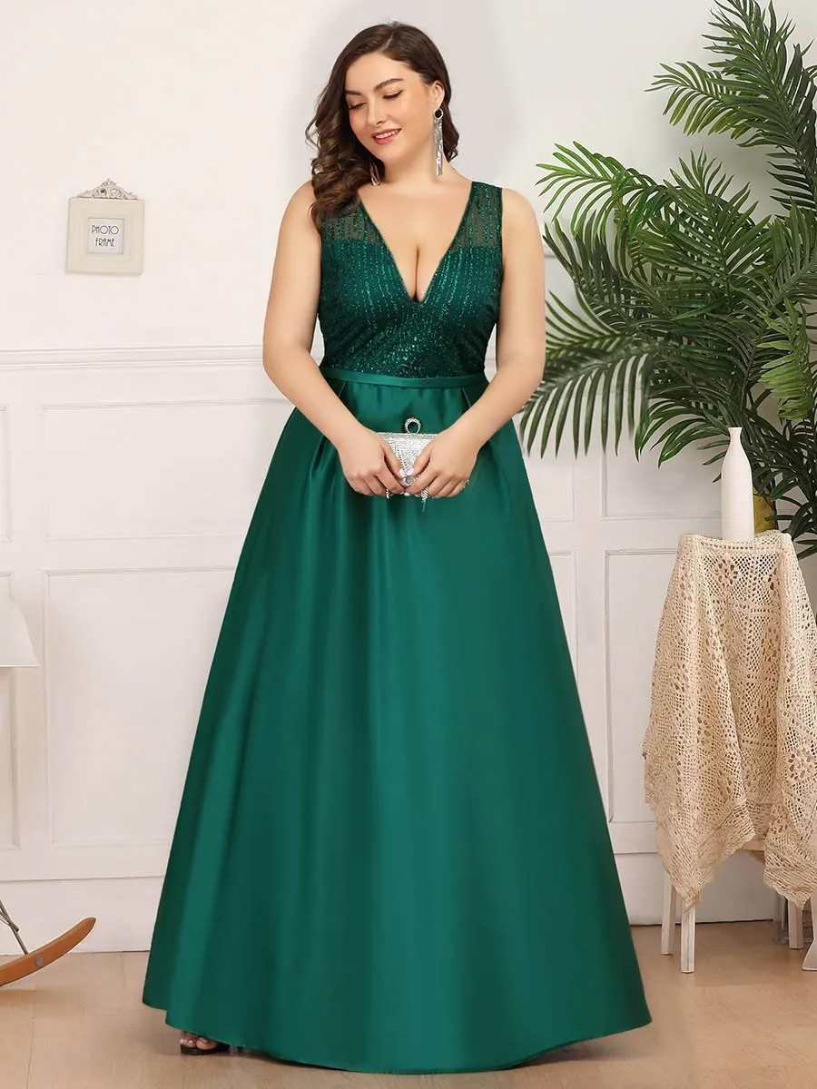Efashiongirl Ever-Pretty Plus Size Women's A-Line Double V-Neck Sequin Evening Dresses EP00839