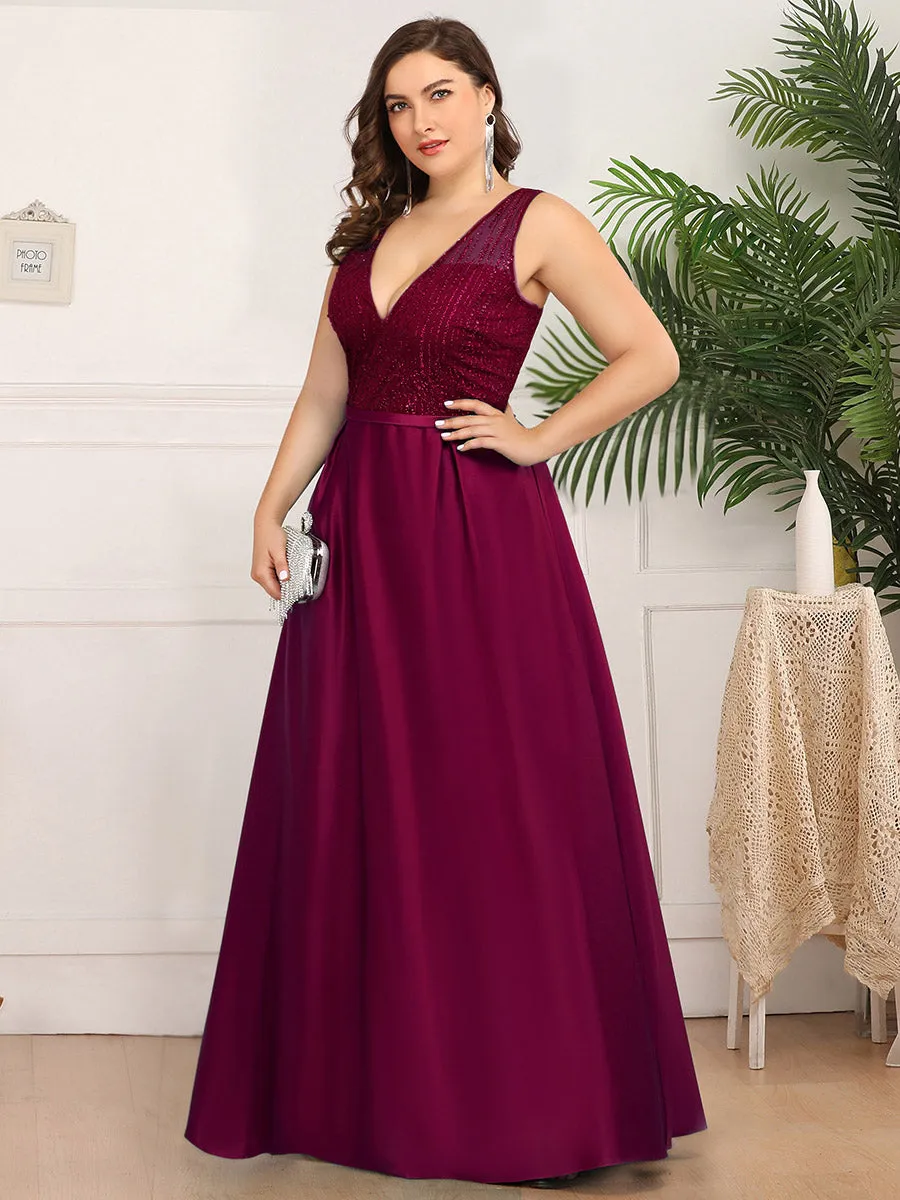 Efashiongirl Ever-Pretty Plus Size Women's A-Line Double V-Neck Sequin Evening Dresses EP00839