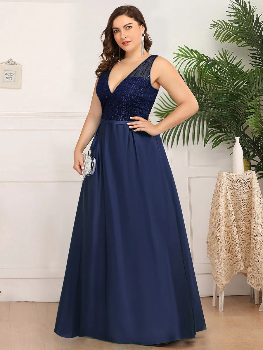 Efashiongirl Ever-Pretty Plus Size Women's A-Line Double V-Neck Sequin Evening Dresses EP00839
