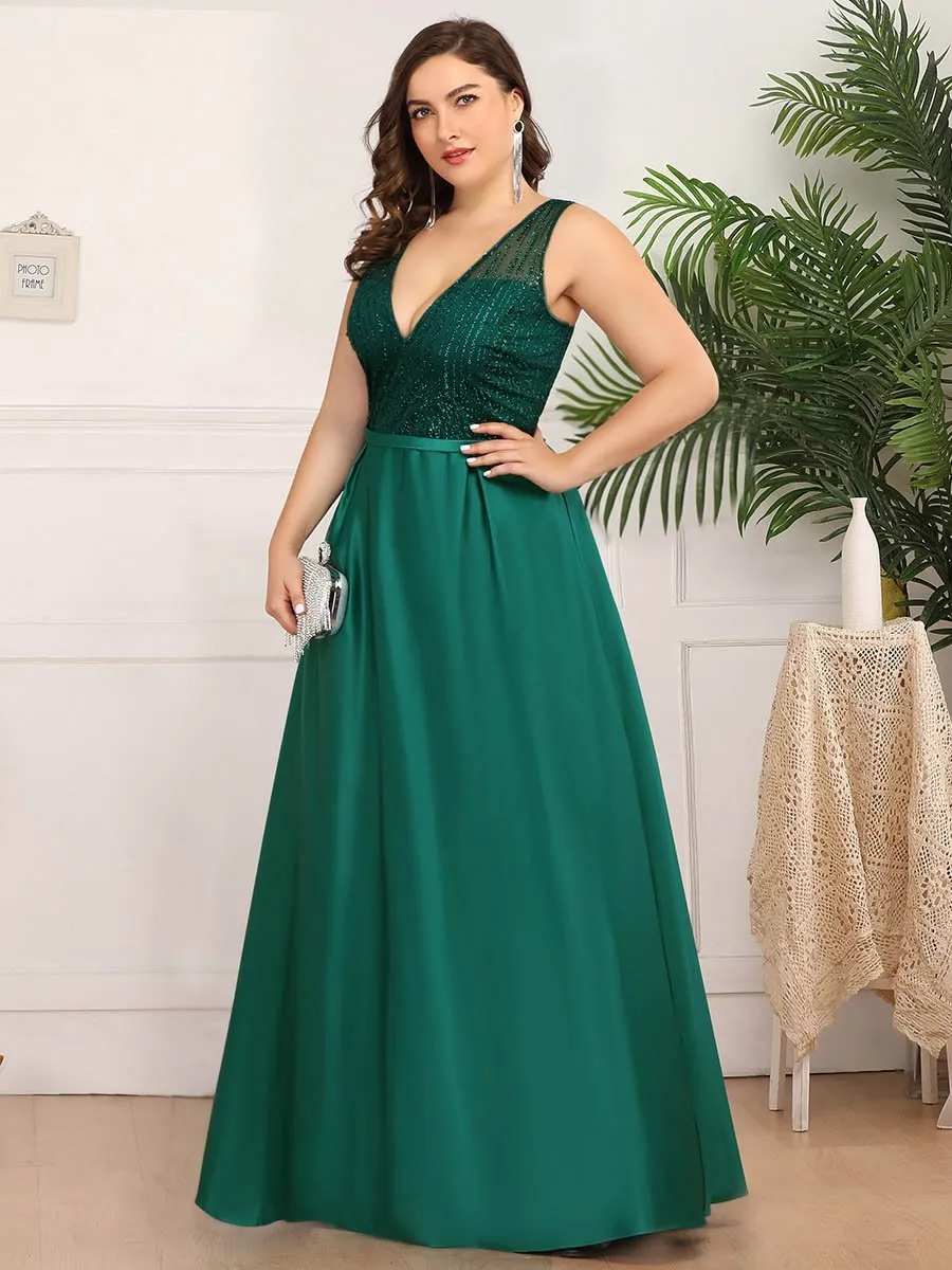 Efashiongirl Ever-Pretty Plus Size Women's A-Line Double V-Neck Sequin Evening Dresses EP00839