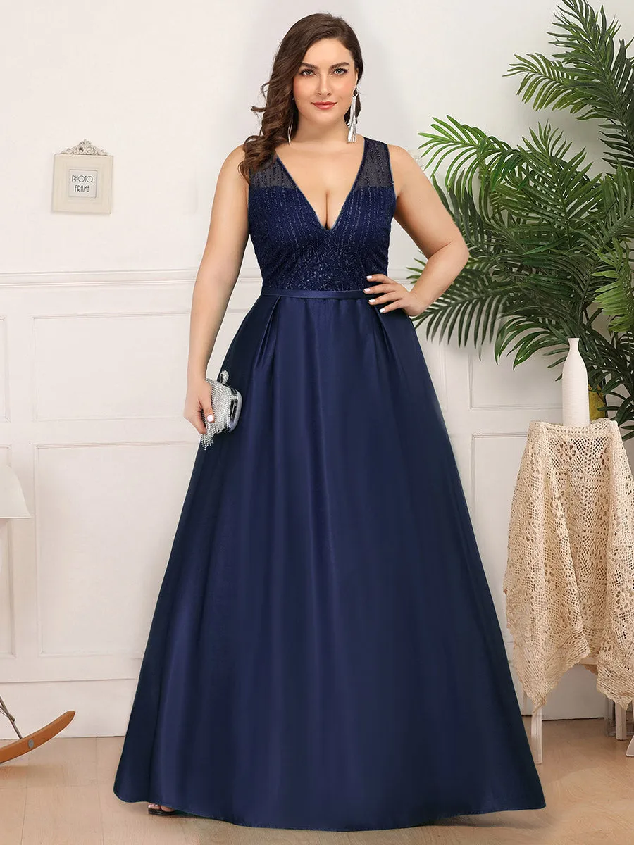 Efashiongirl Ever-Pretty Plus Size Women's A-Line Double V-Neck Sequin Evening Dresses EP00839