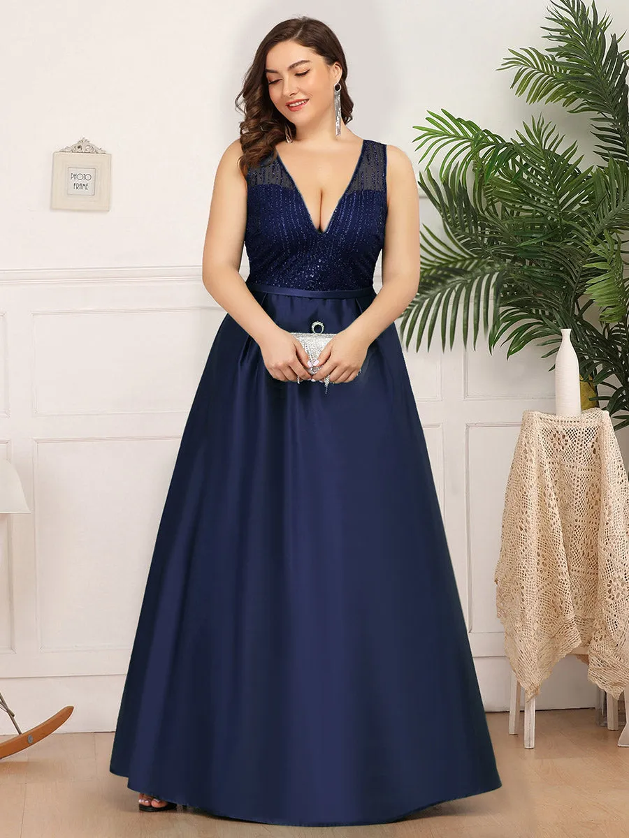 Efashiongirl Ever-Pretty Plus Size Women's A-Line Double V-Neck Sequin Evening Dresses EP00839
