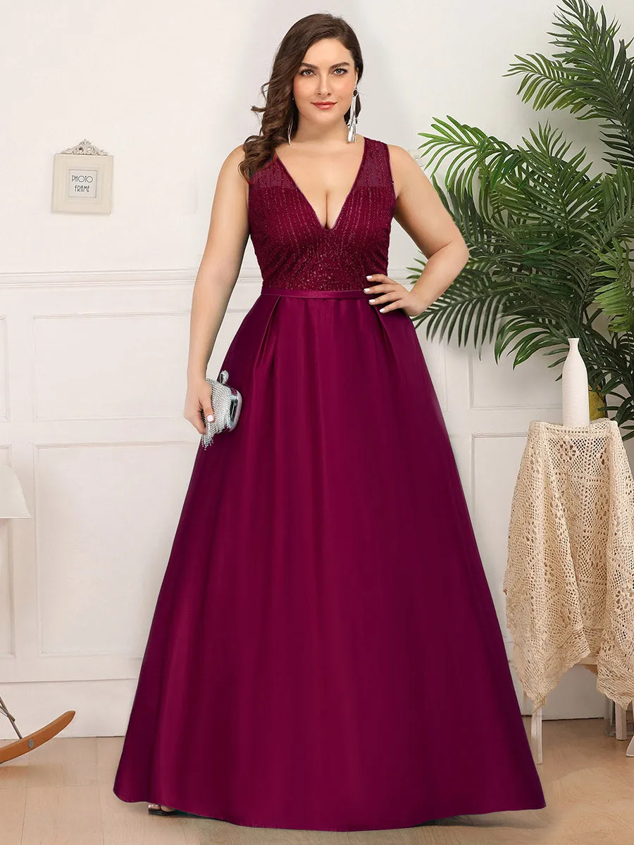 Efashiongirl Ever-Pretty Plus Size Women's A-Line Double V-Neck Sequin Evening Dresses EP00839