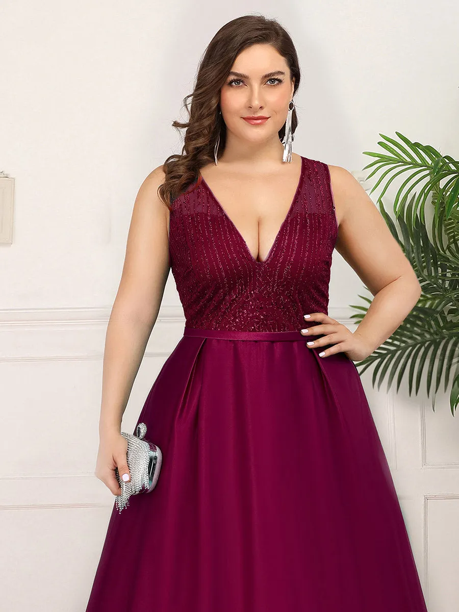 Efashiongirl Ever-Pretty Plus Size Women's A-Line Double V-Neck Sequin Evening Dresses EP00839