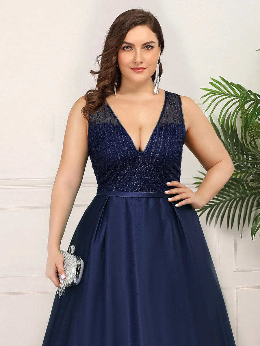 Efashiongirl Ever-Pretty Plus Size Women's A-Line Double V-Neck Sequin Evening Dresses EP00839