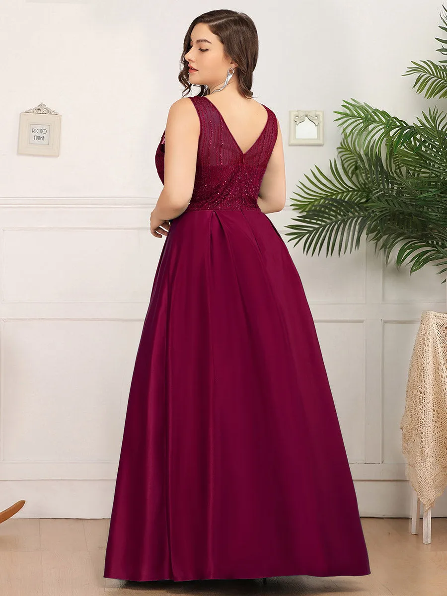 Efashiongirl Ever-Pretty Plus Size Women's A-Line Double V-Neck Sequin Evening Dresses EP00839