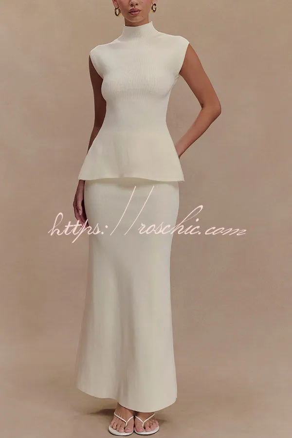 Effortless Chic Ribbed Knit High Neck Open Back Stretch Top
