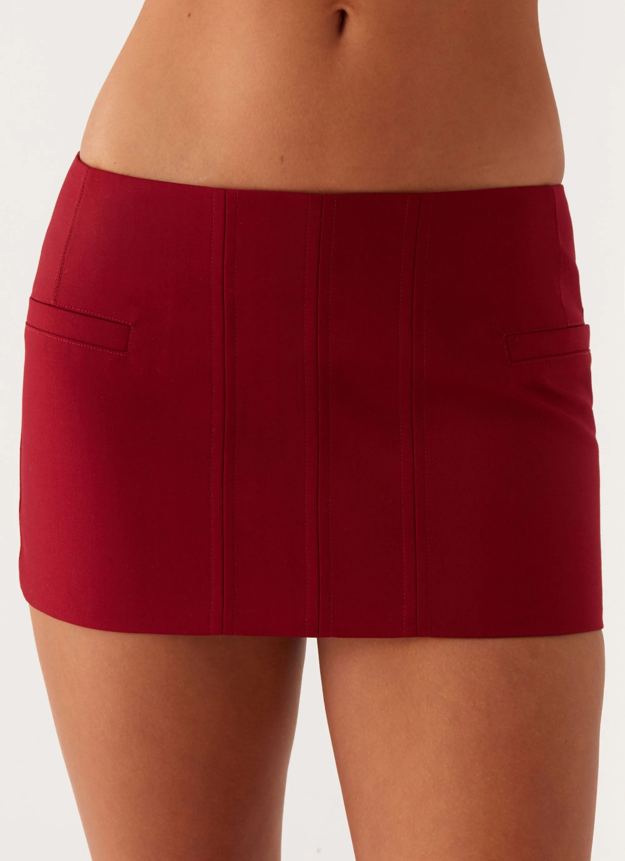 Armelle Micro Mini Skirt - Maroon Editorial Look Tiered hem