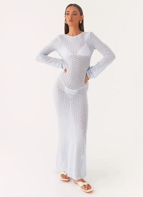 Understated Glam Influencer-Style Flirty Knitted Maxi Dress - Blue