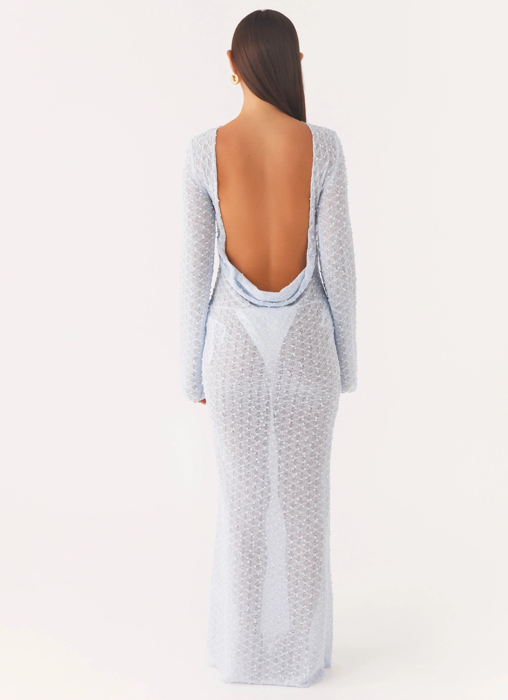 Flirty Knitted Maxi Dress - Blue Autumn Look Fluid Cut
