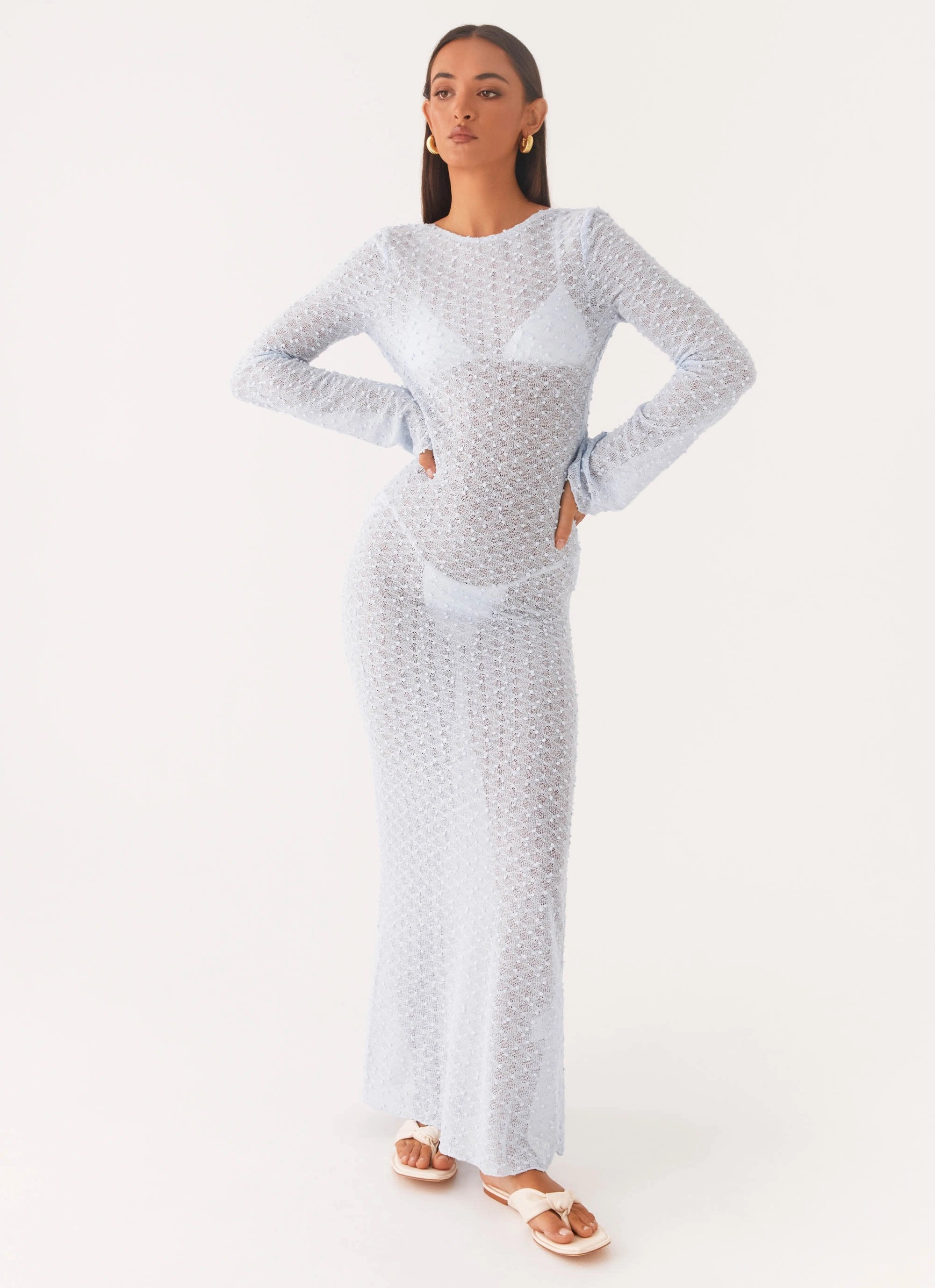 Understated Glam Influencer-Style Flirty Knitted Maxi Dress - Blue