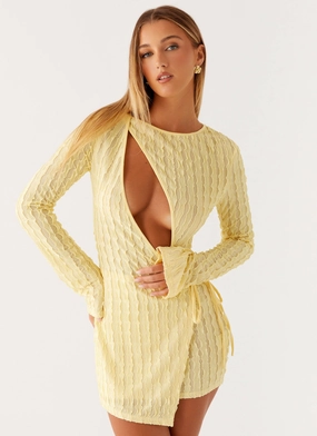 Soft Stretch Layered Wear Alfie Mini Dress - Pastel Yellow