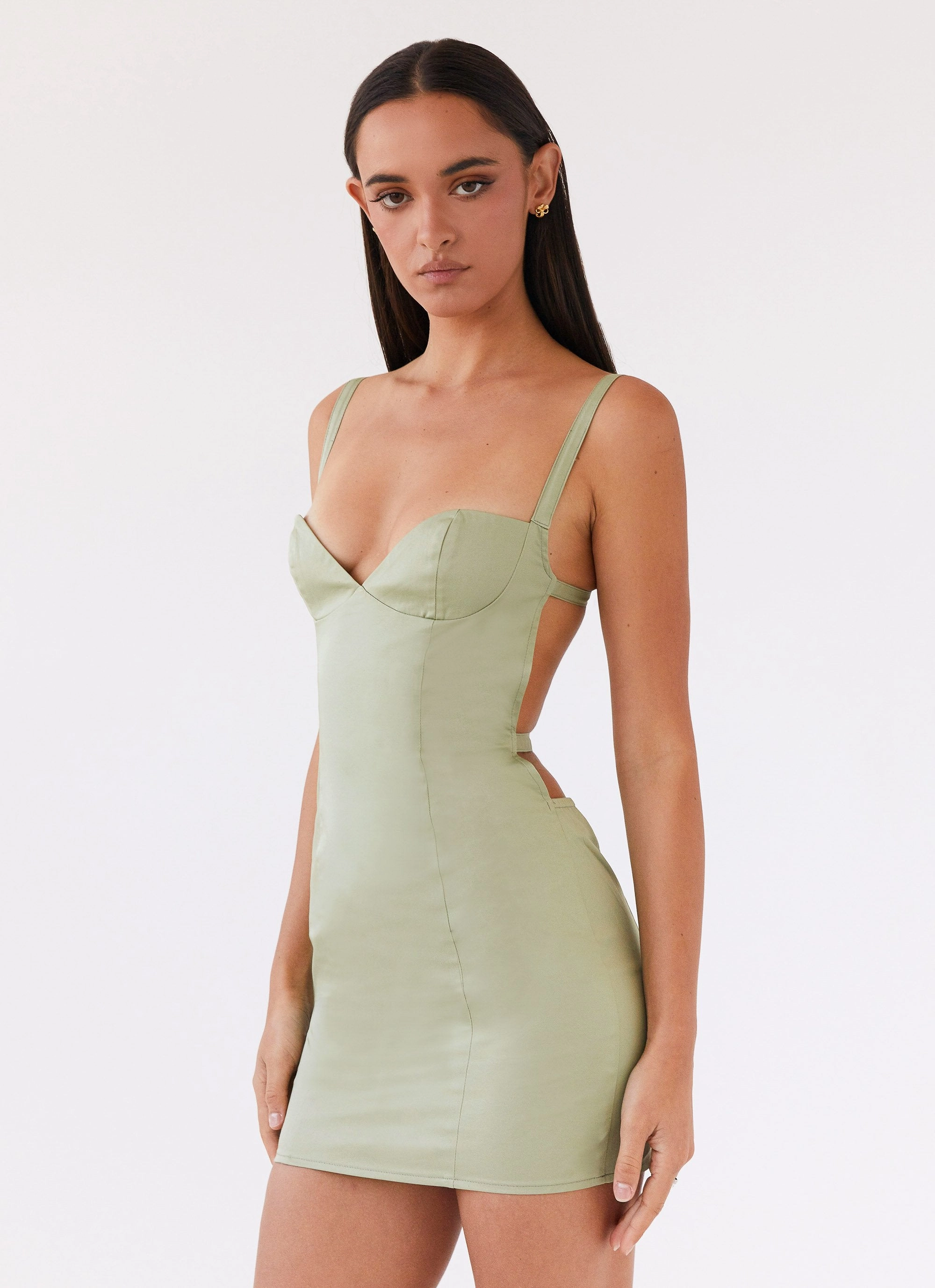 Naomi Backless Mini Dress - Sage Flutter-Sleeve Detachable-Detail