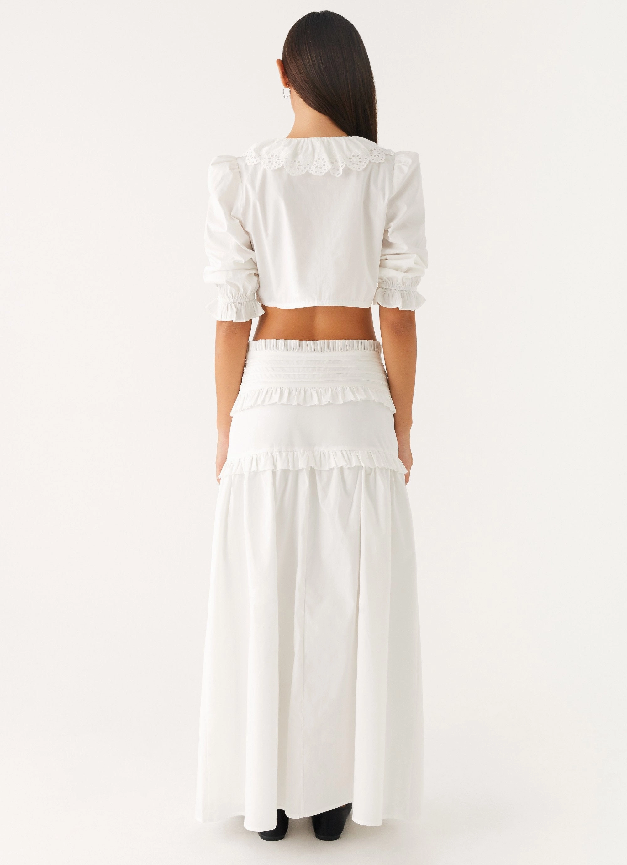 Effortless Tiered Maxi Skirt - White Windproof Inner Layer